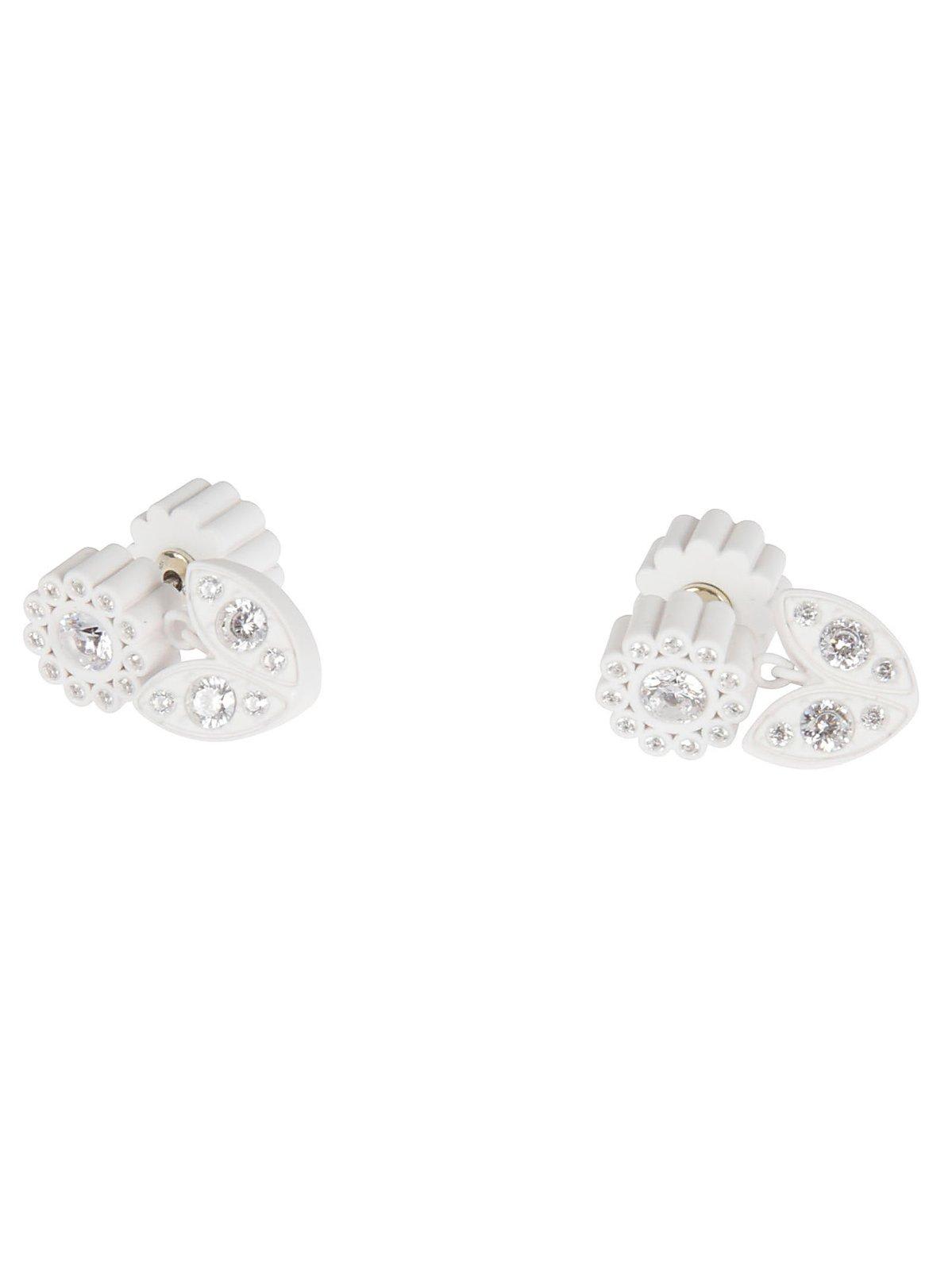 Shop Bottega Veneta Crystal Embellished Earrings In White