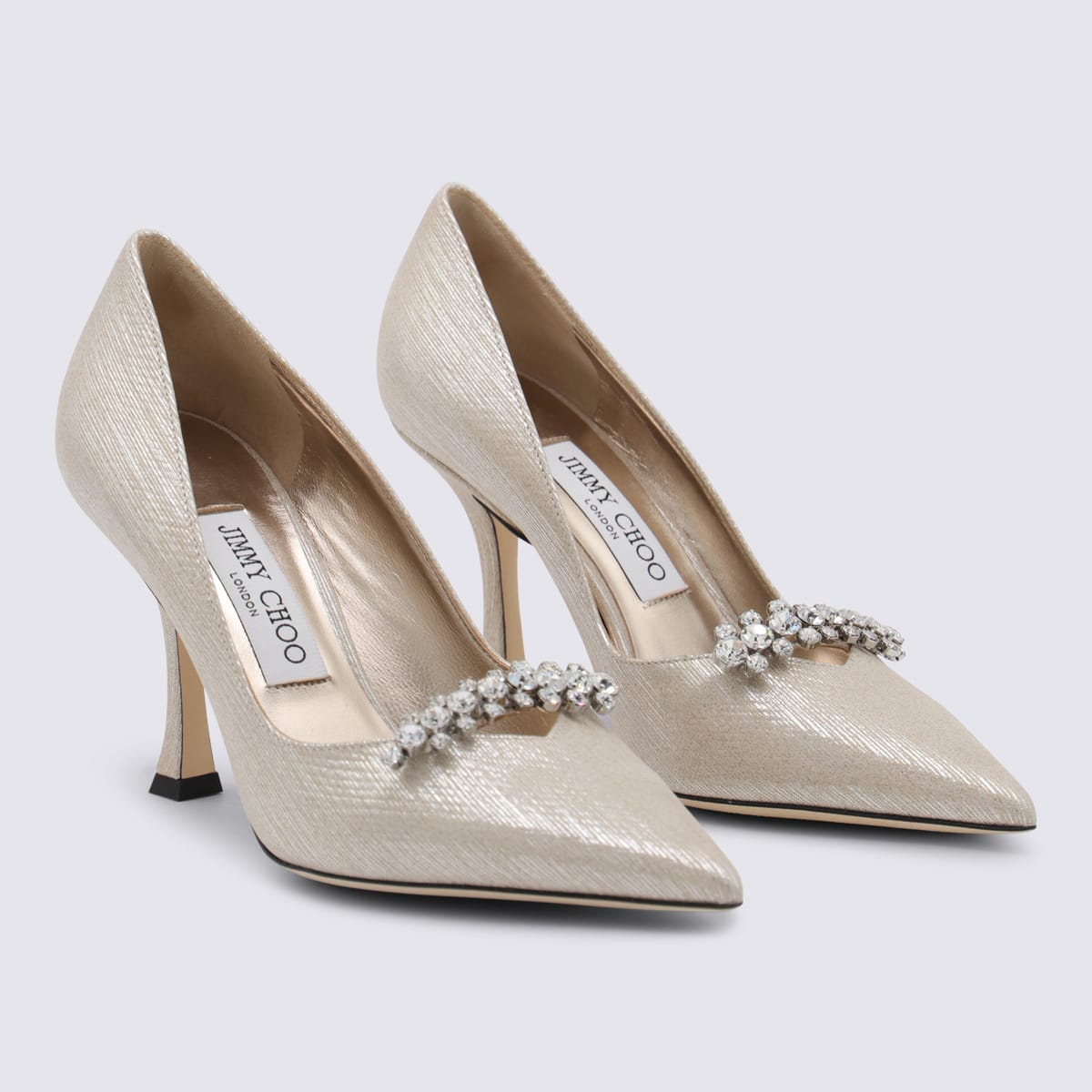 Jimmy Choo White Leather Pumps In Gold