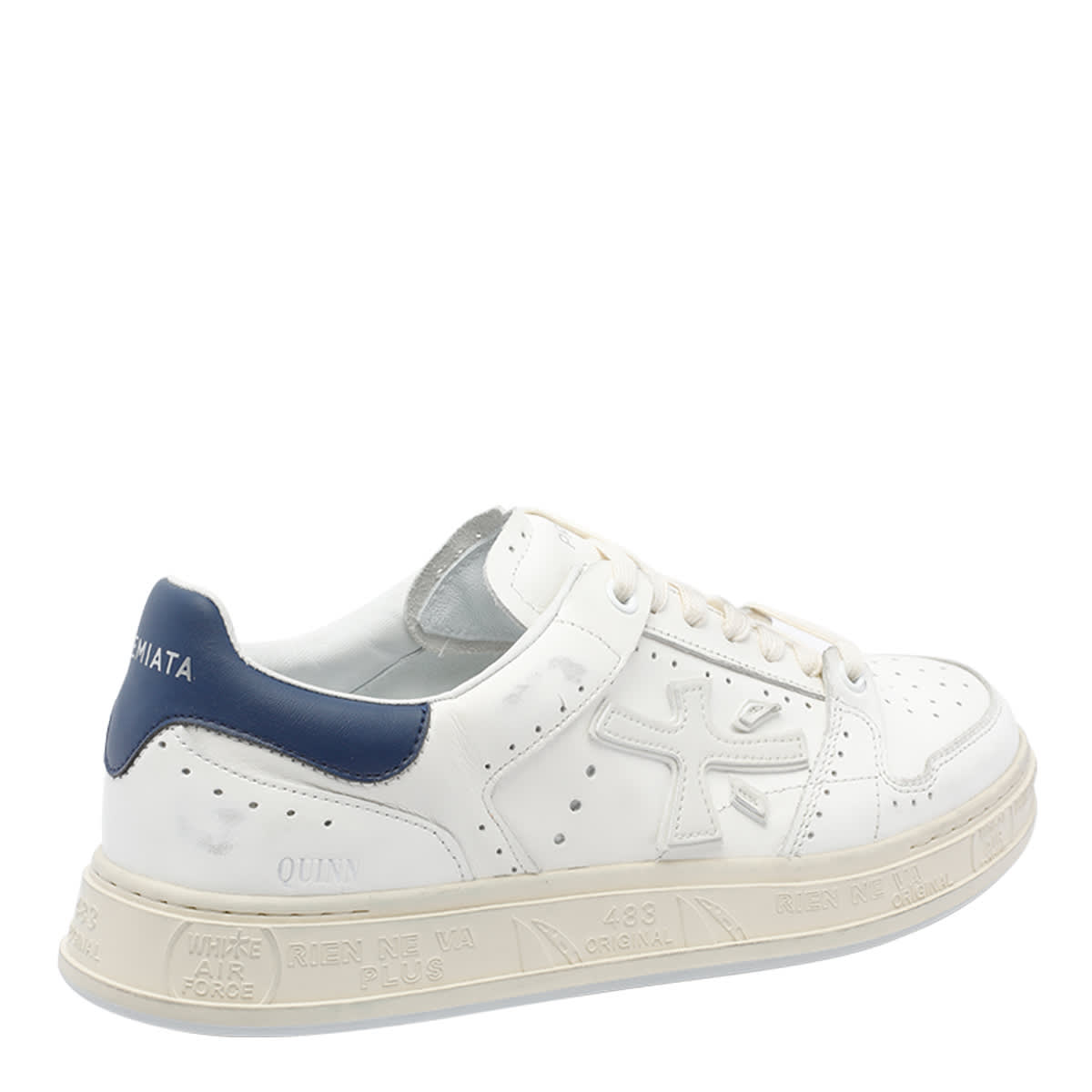 Premiata Low Top Leather Sneakers With Contrast Heel Tab In White