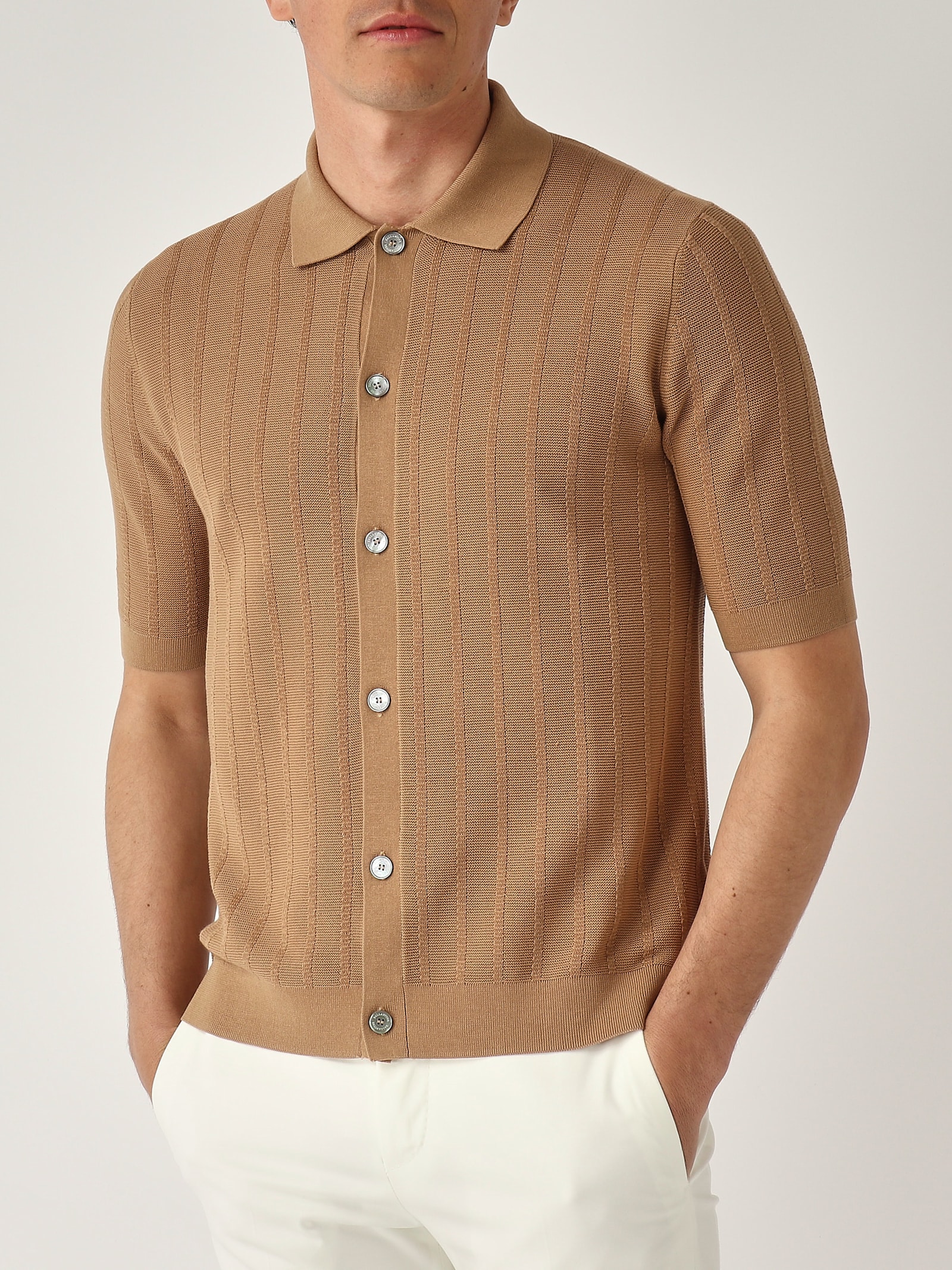 Ballantyne Camicia M/c Punto Riso A Coste Ribs Shirt In Brown