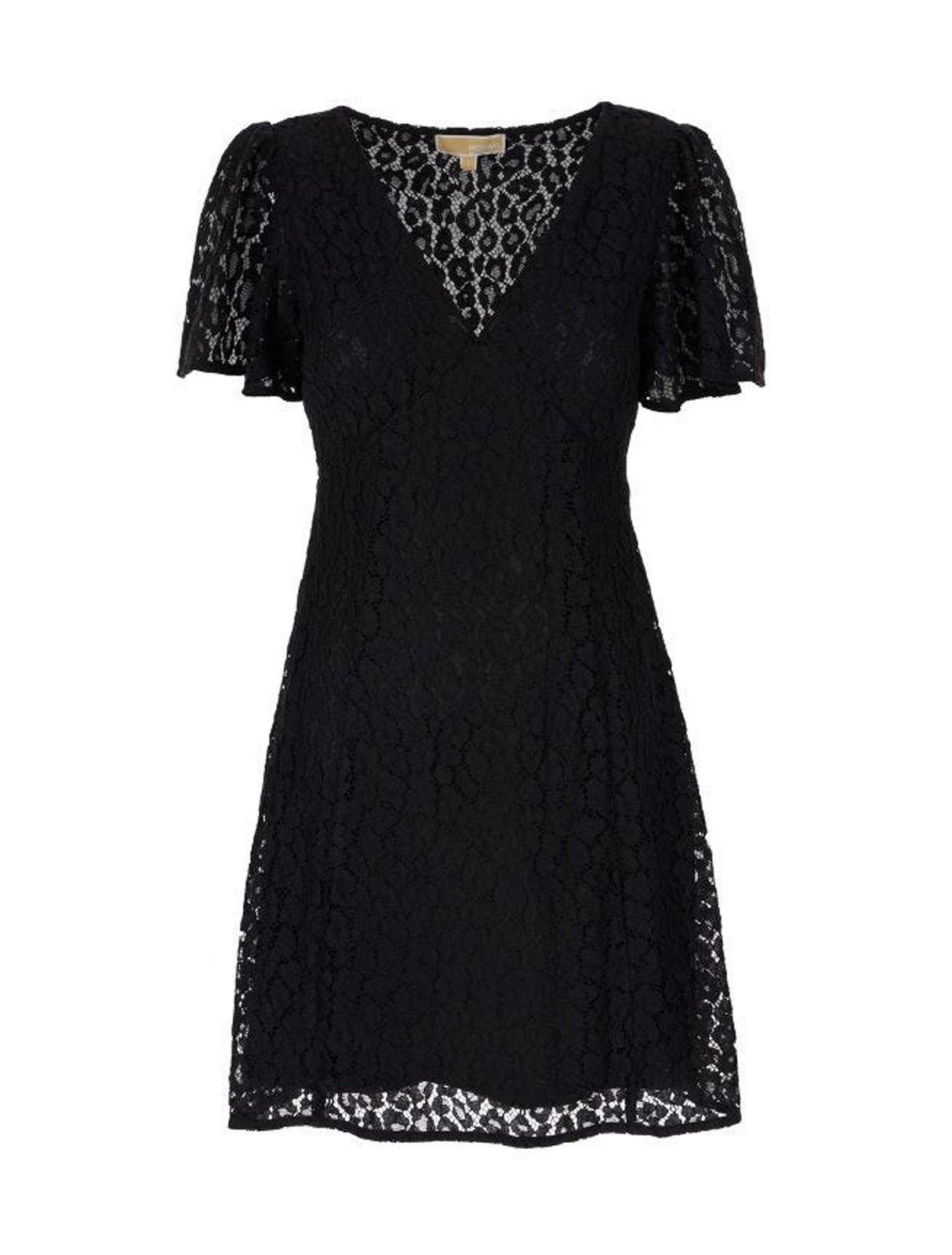 Michael Kors V-neck Lace Dress In Nero