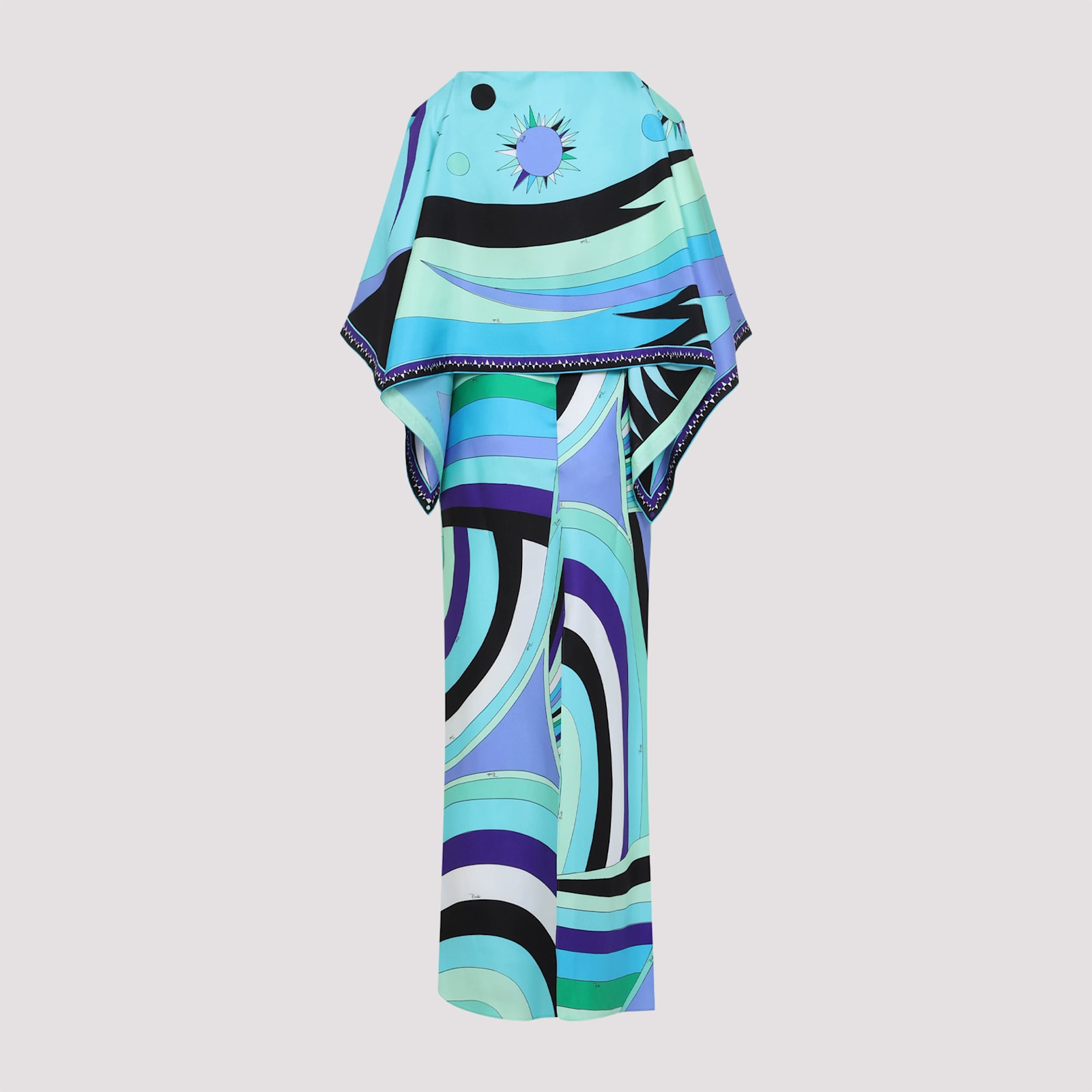 Pucci Iride Print Long Silk Dress With Cape