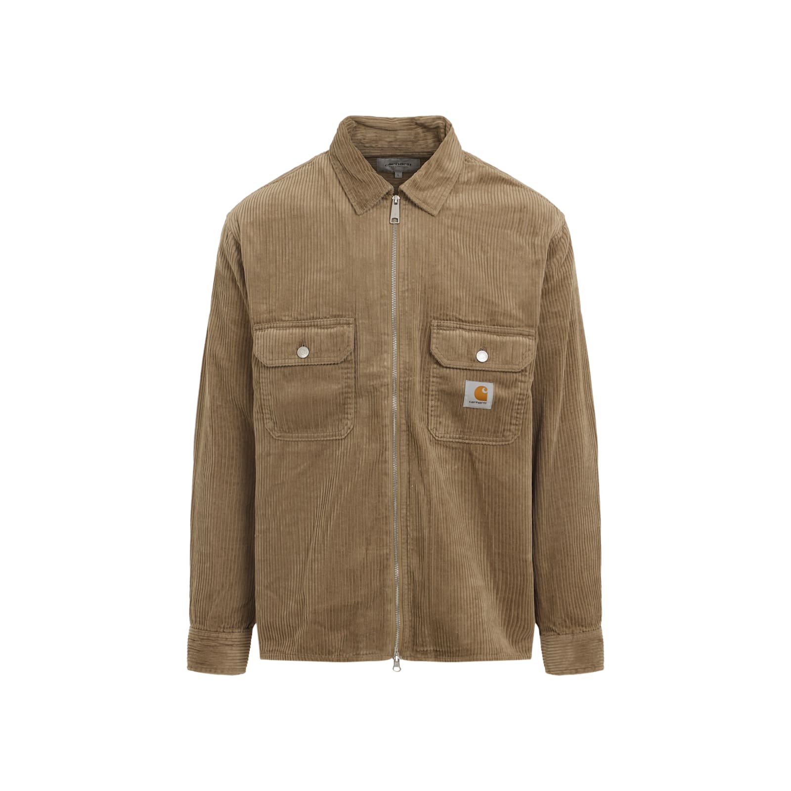 Carhartt Wip Leather Brown Cotton Reynold Shirt Jacket In Green