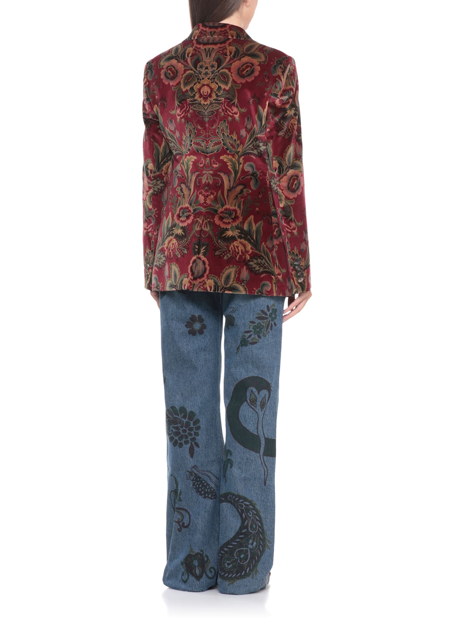 Etro Velvet Floral Pattern Long Sleeves Jacket In Red