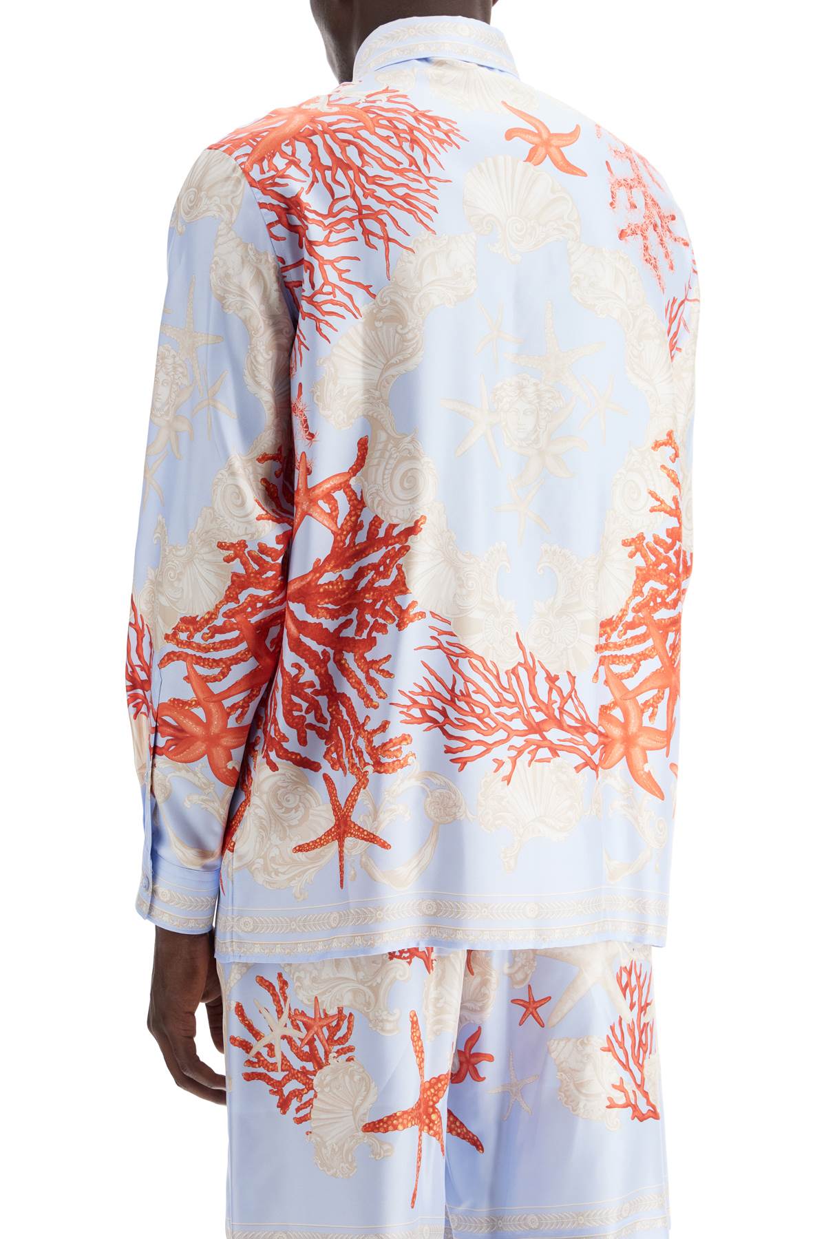 Shop Versace Barocco Sea Silk Shirt In Blue Hydrangea+coral+bone (light Blue)