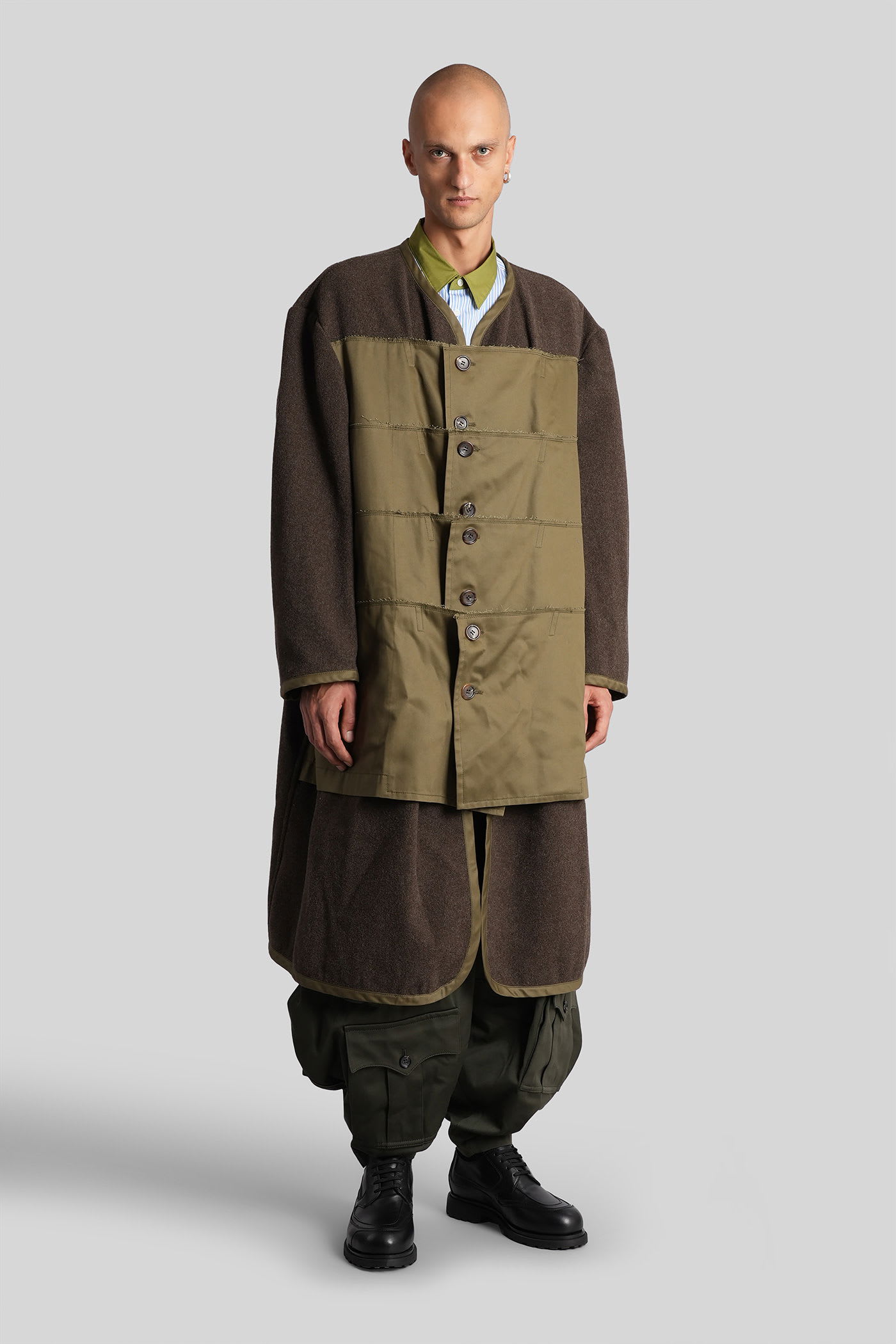 Comme Des Garçons Homme Deux Wool-blend Layered Overcoat In Black