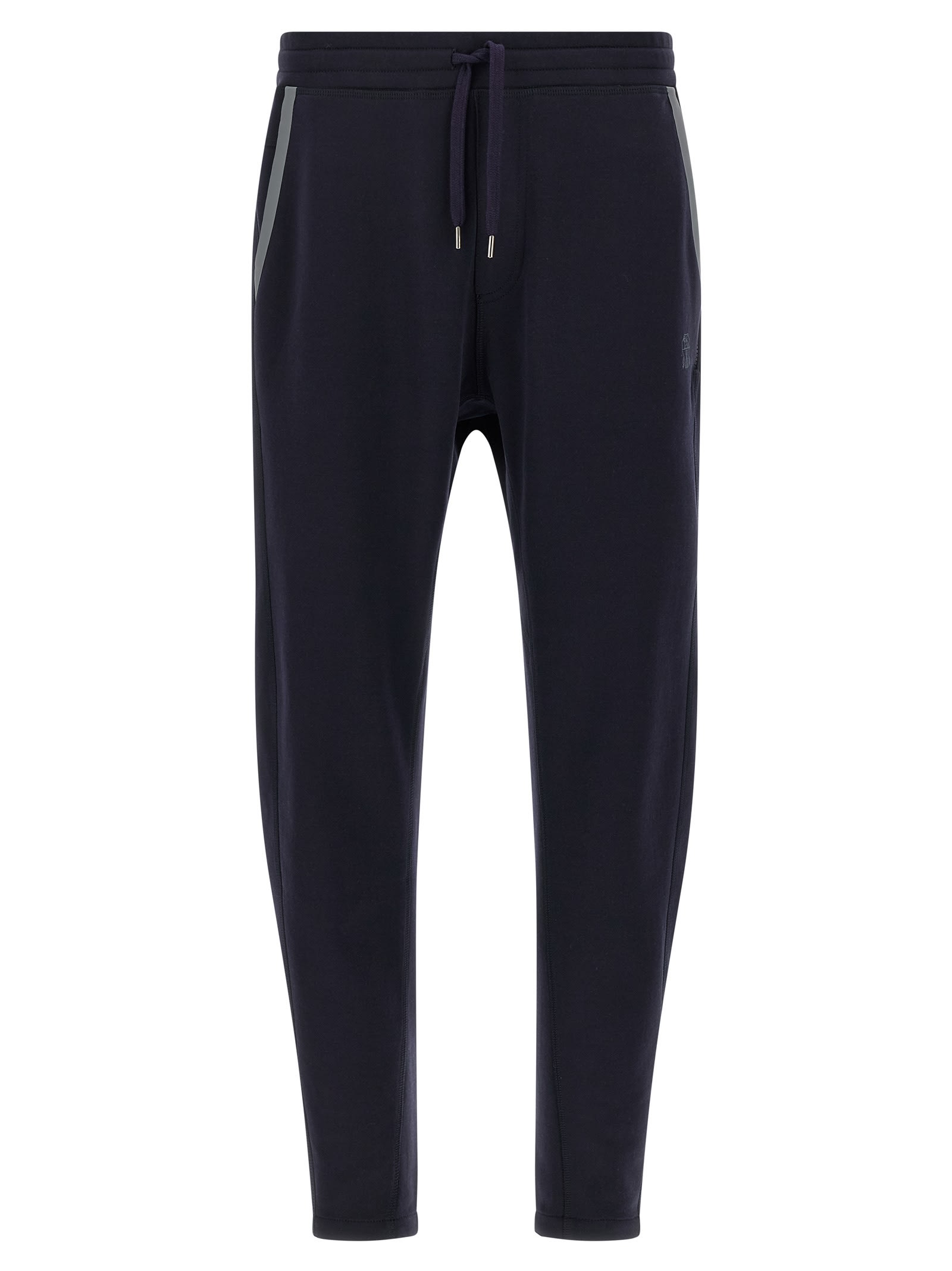 Brunello Cucinelli Cotton Blend Joggers With Ribbed Cuffs In Blue