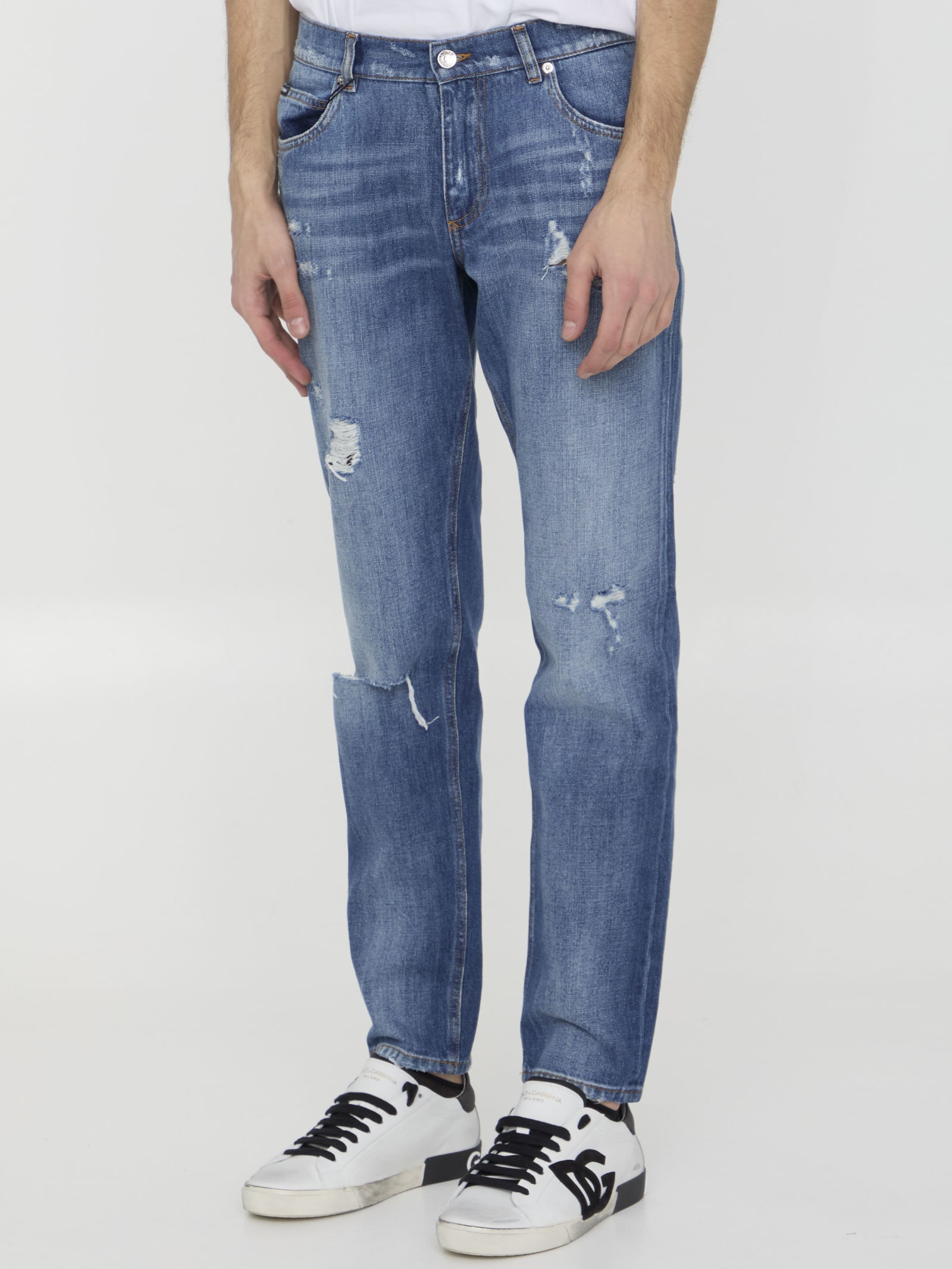 Shop Dolce & Gabbana Distressed Denim Jeans In Light Blue