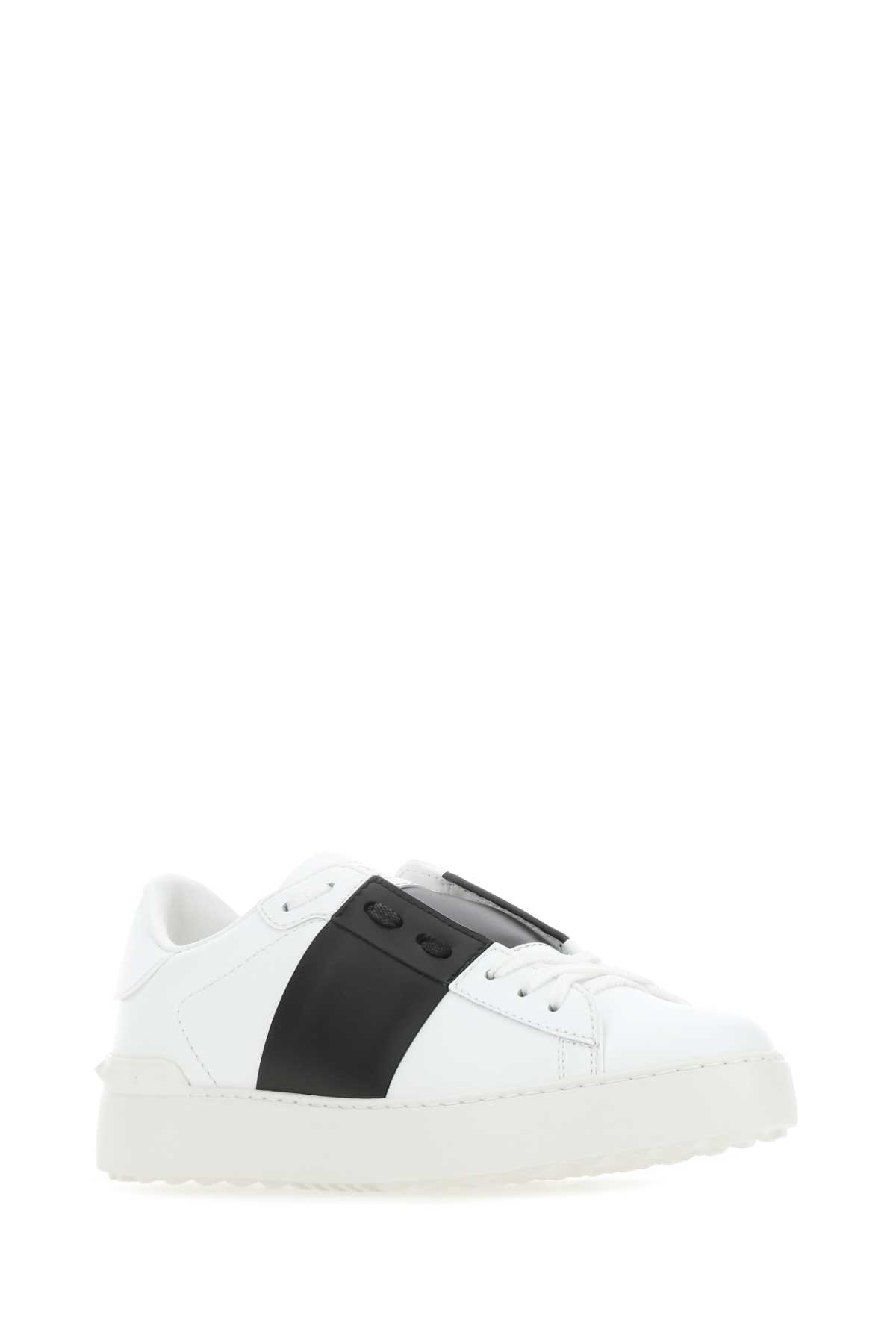 Shop Valentino White Leather Open Sneakers With Black Band In Bianconerobianco