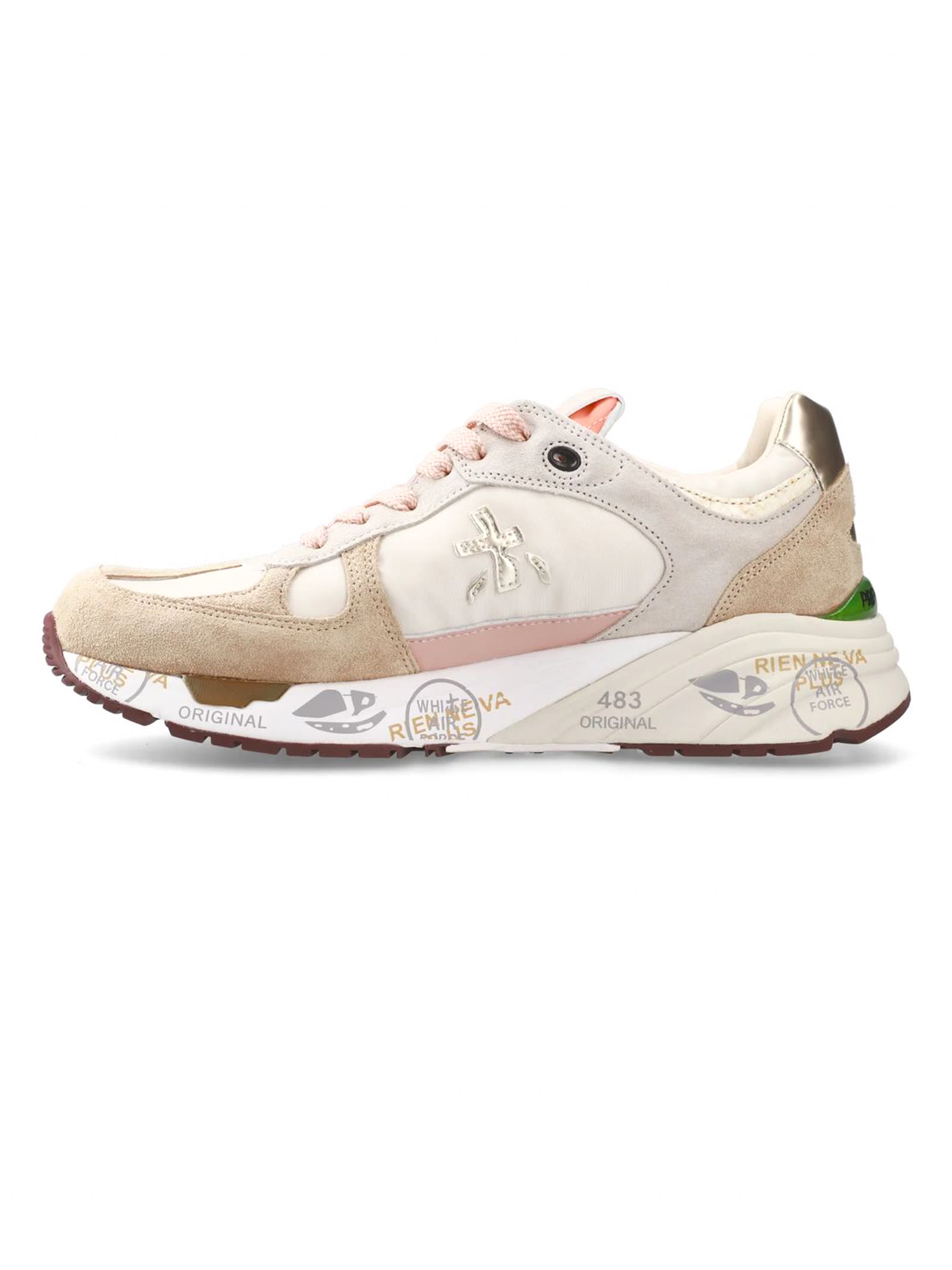 Premiata Beige Sneakers With Distinctive Logo Detail In Powder