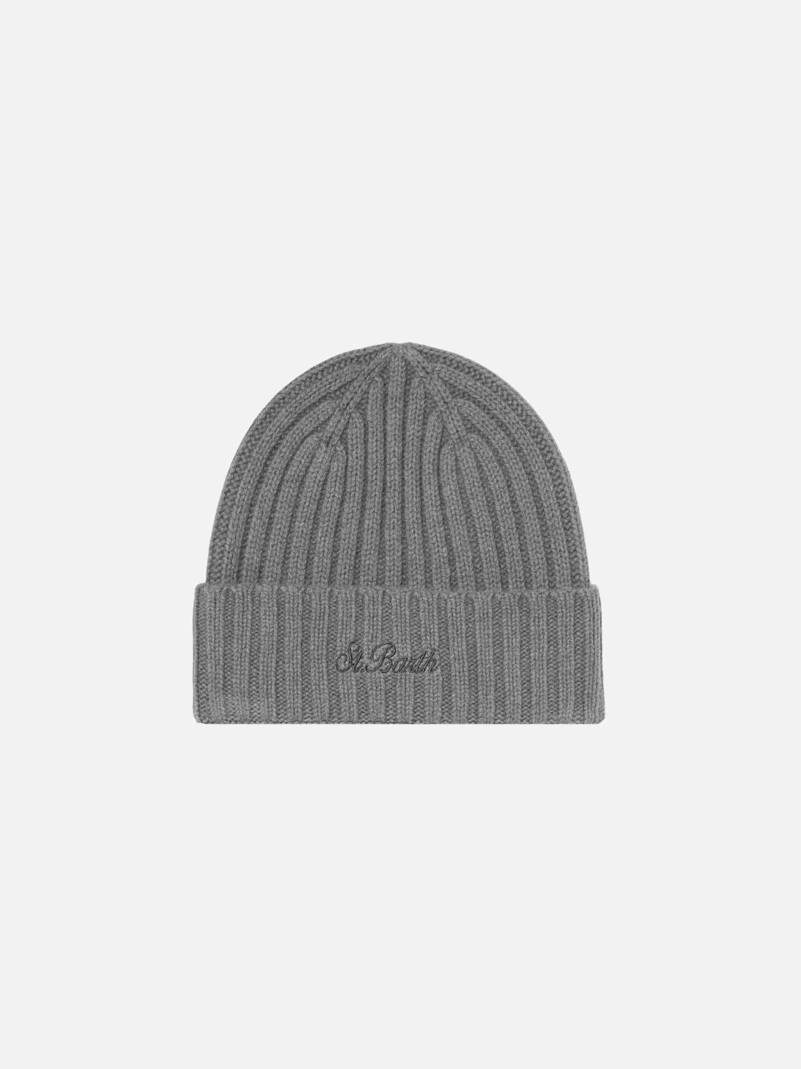 Mc2 Saint Barth Man Grey Beanie With St. Barth Embroidery In Grey