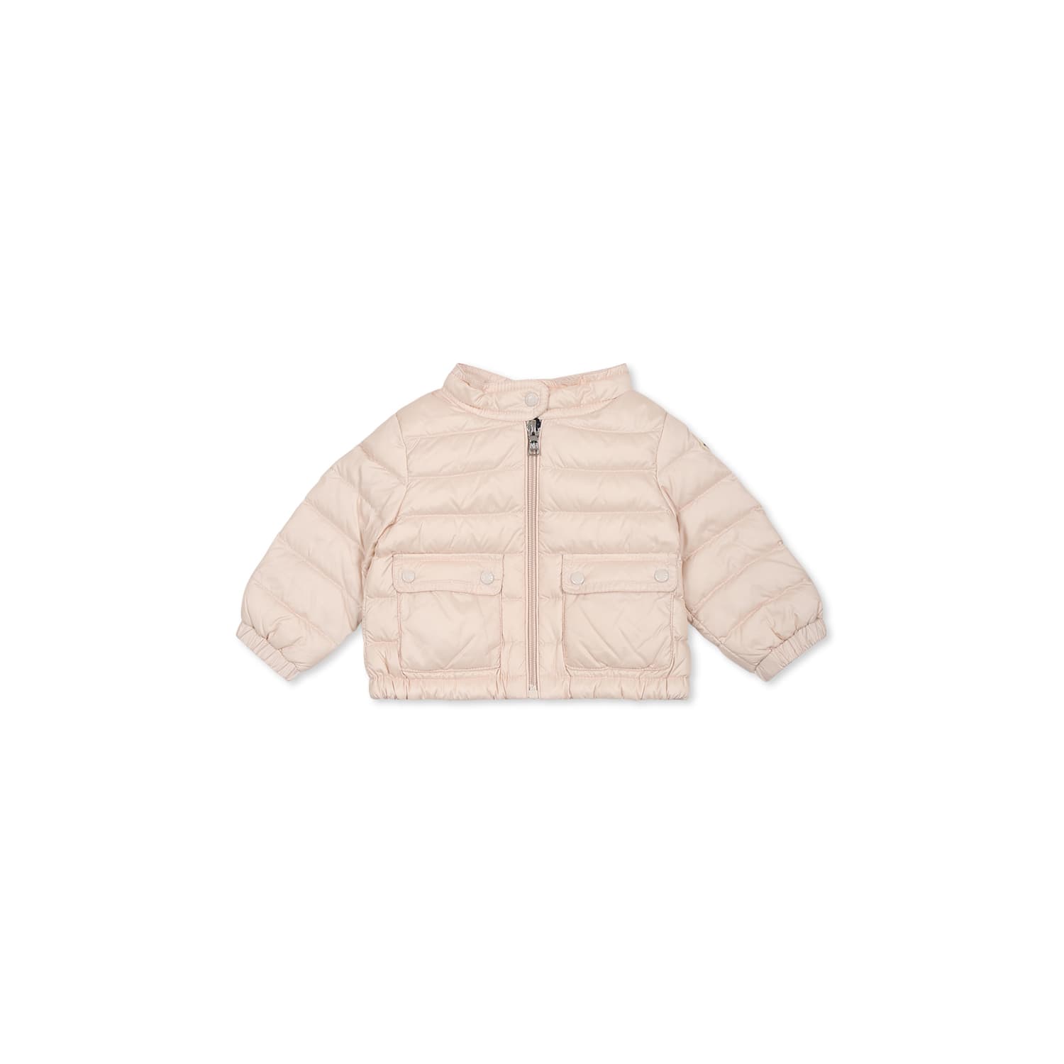Moncler Pink Down Jacket For Baby Girl With Logo In Pink