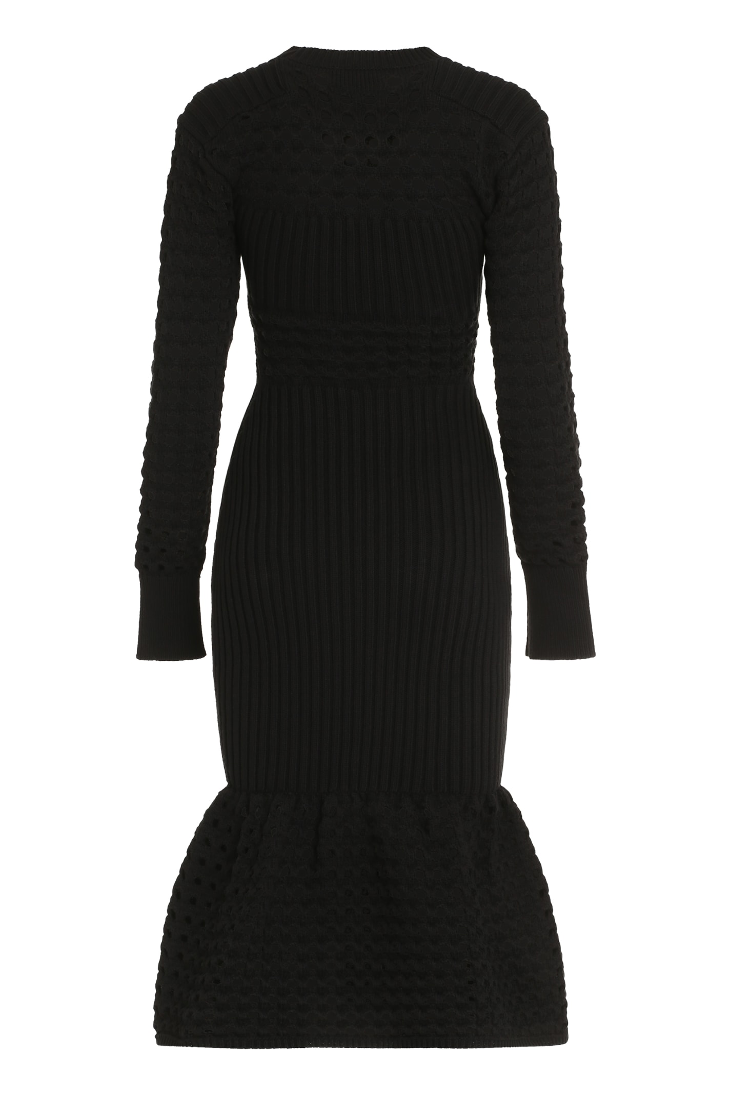 Shop Alexander Mcqueen Ribbed Knit Midi Dress In Black