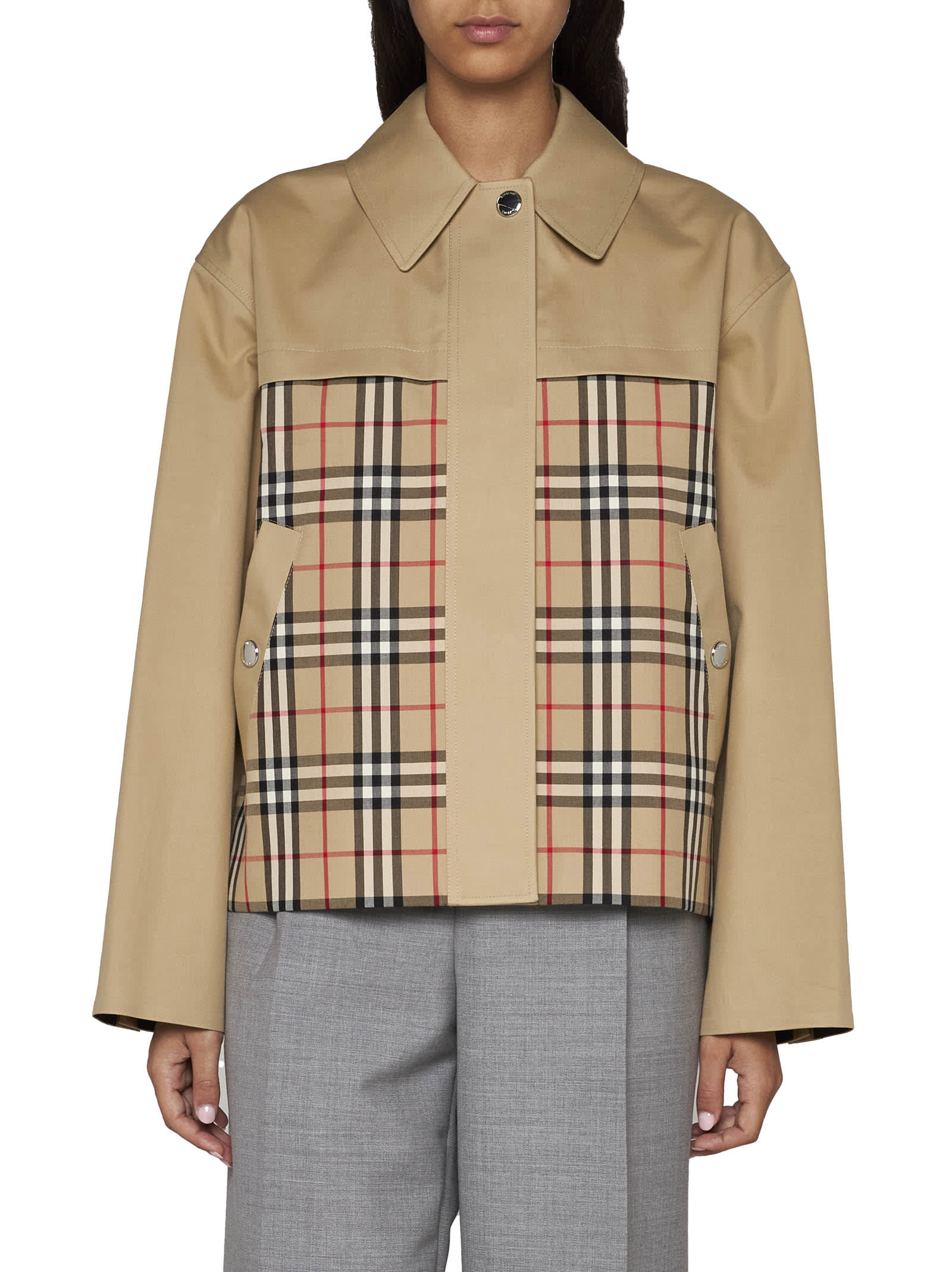 Shop Burberry Jacket In Honey/ab Ip Check