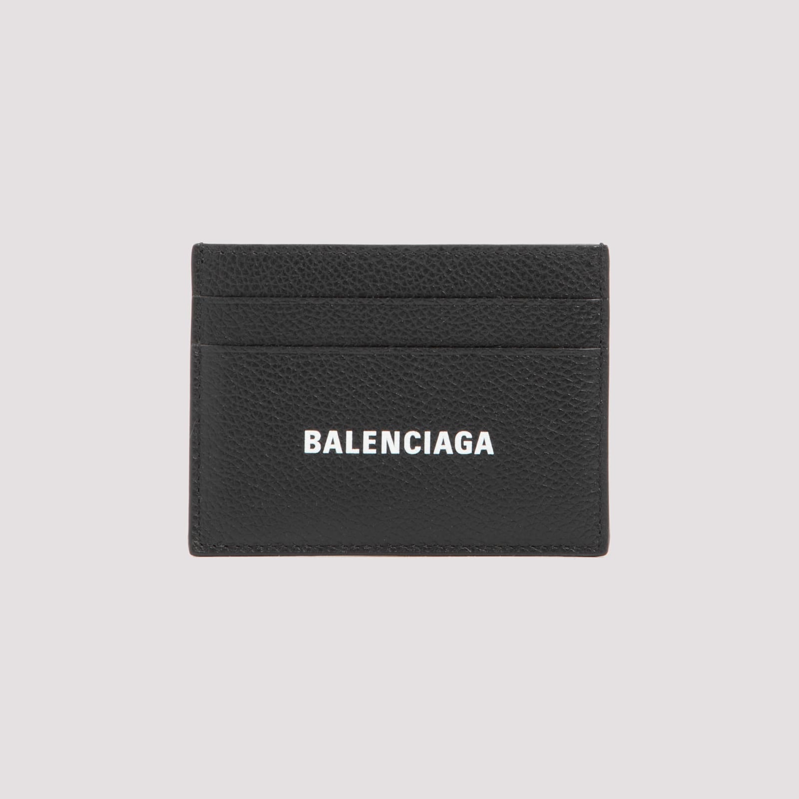 Balenciaga Logo-print Grained Leather Card Holder Accessories In Black