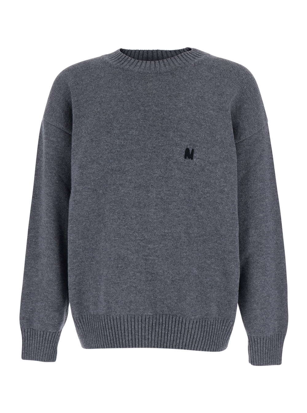 Msgm Crew Neck Sweater With Ribbed Cuffs And Hem In Gray