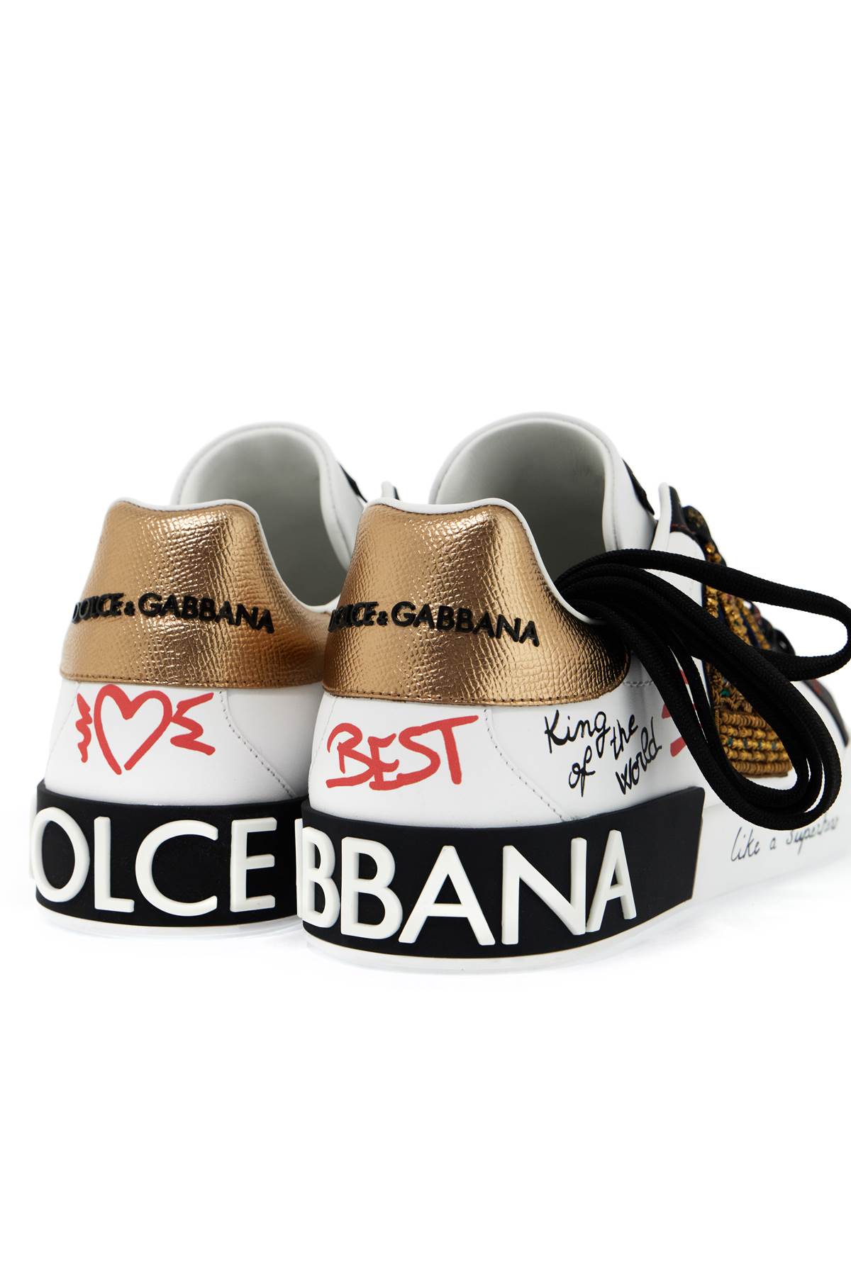 Shop Dolce & Gabbana Portofino Sneakers With Patches And Embroidery In Scritte Fdo.bianco (white)