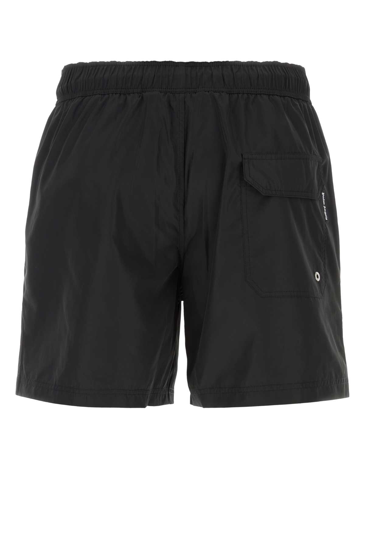 Shop Palm Angels Black Polyester Swimming Shorts In Blackred