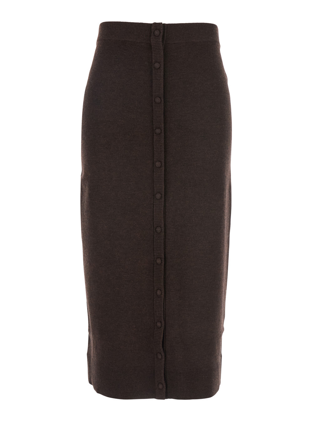 Victoria Beckham Wool Blend Button Detailing High Waist Skirt In Brown