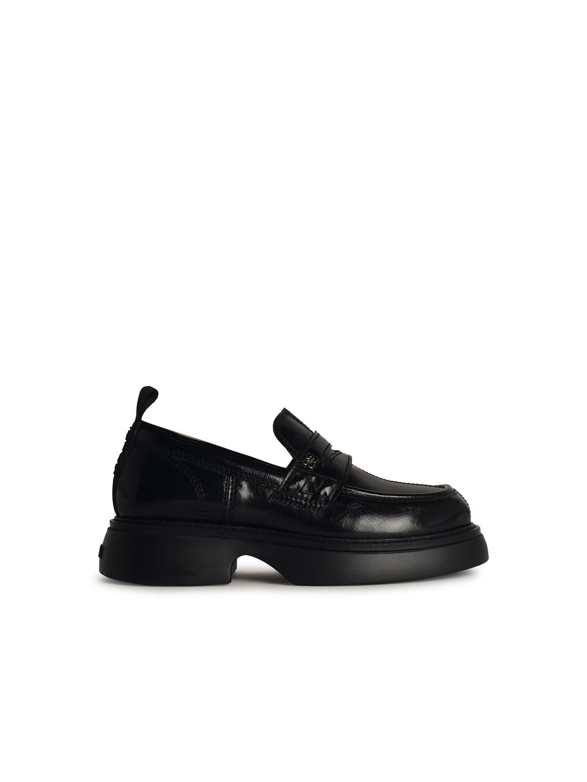 Shop Ganni Black Leather Loafers In Nero