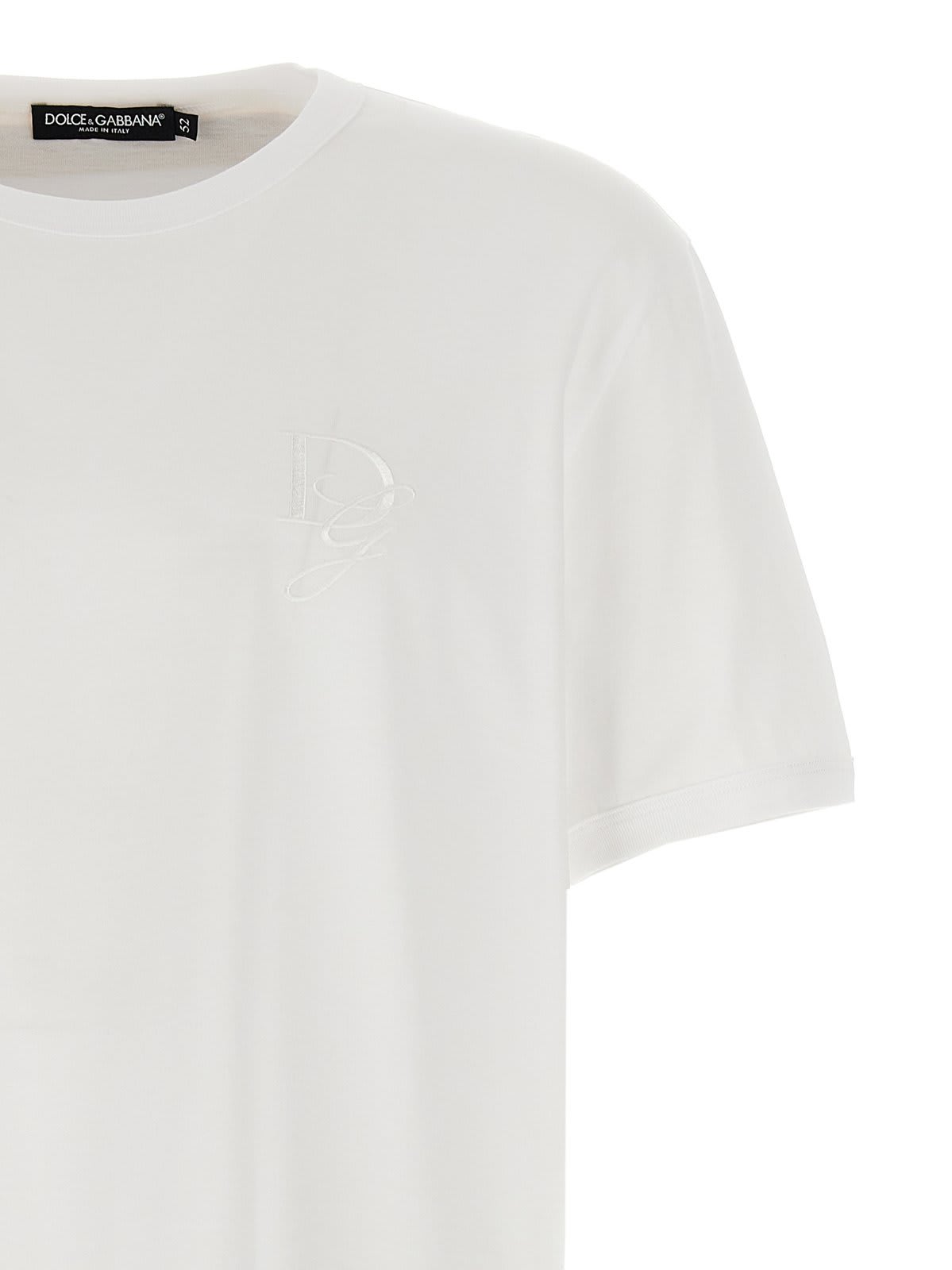 Shop Dolce & Gabbana Logo Embroidered Crewneck T-shirt In Bianco Ottico