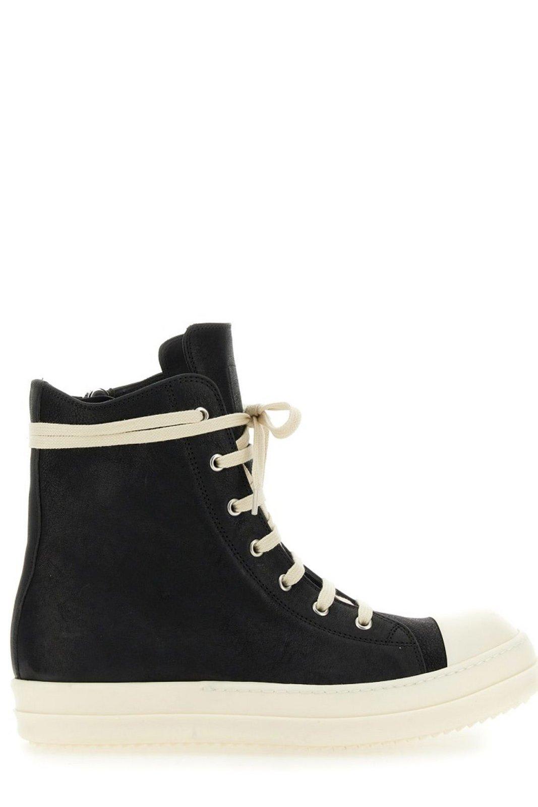 RICK OWENS ROUND-TOE HIGH-TOP SNEAKERS
