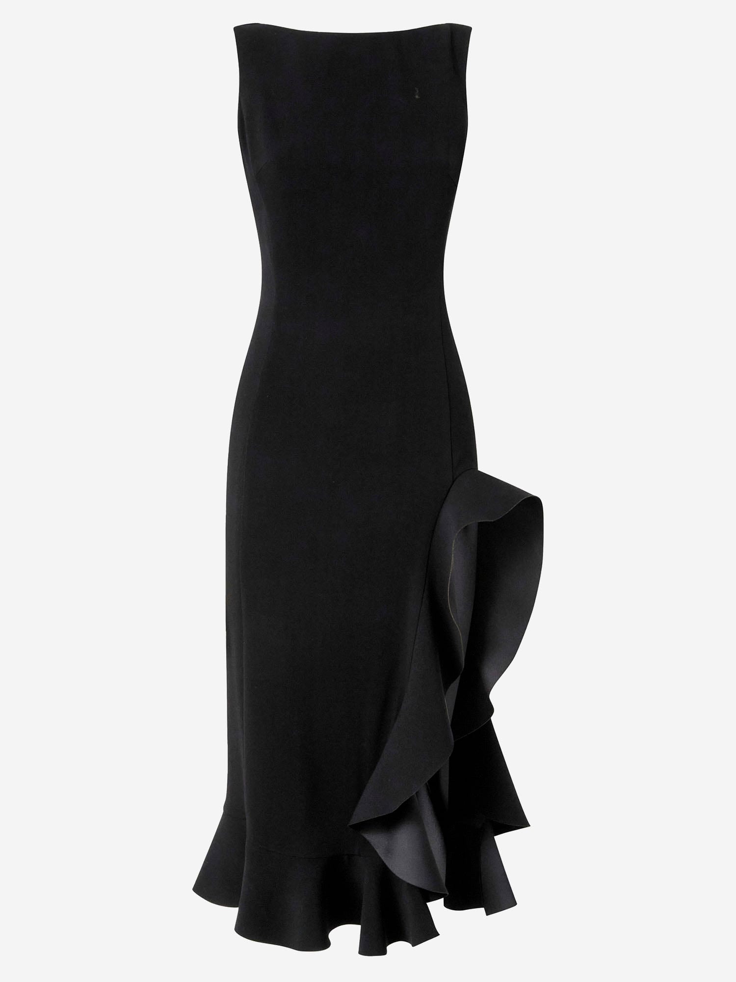 Pinko Midi Dress With Ruffle Detail And Fitted Silhouette In Black