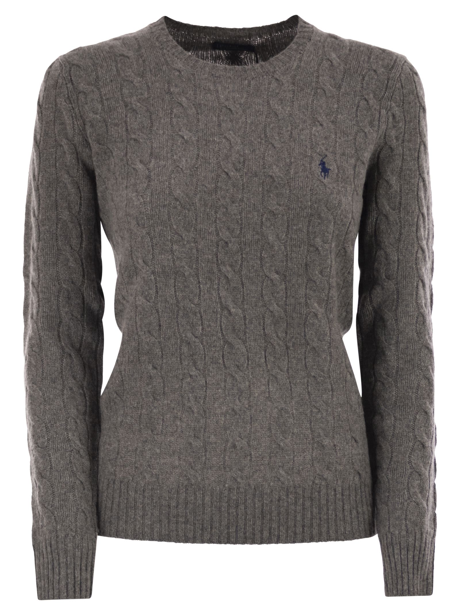 Polo Ralph Lauren Plaited Wool And Cashmere Crew-neck In Gray