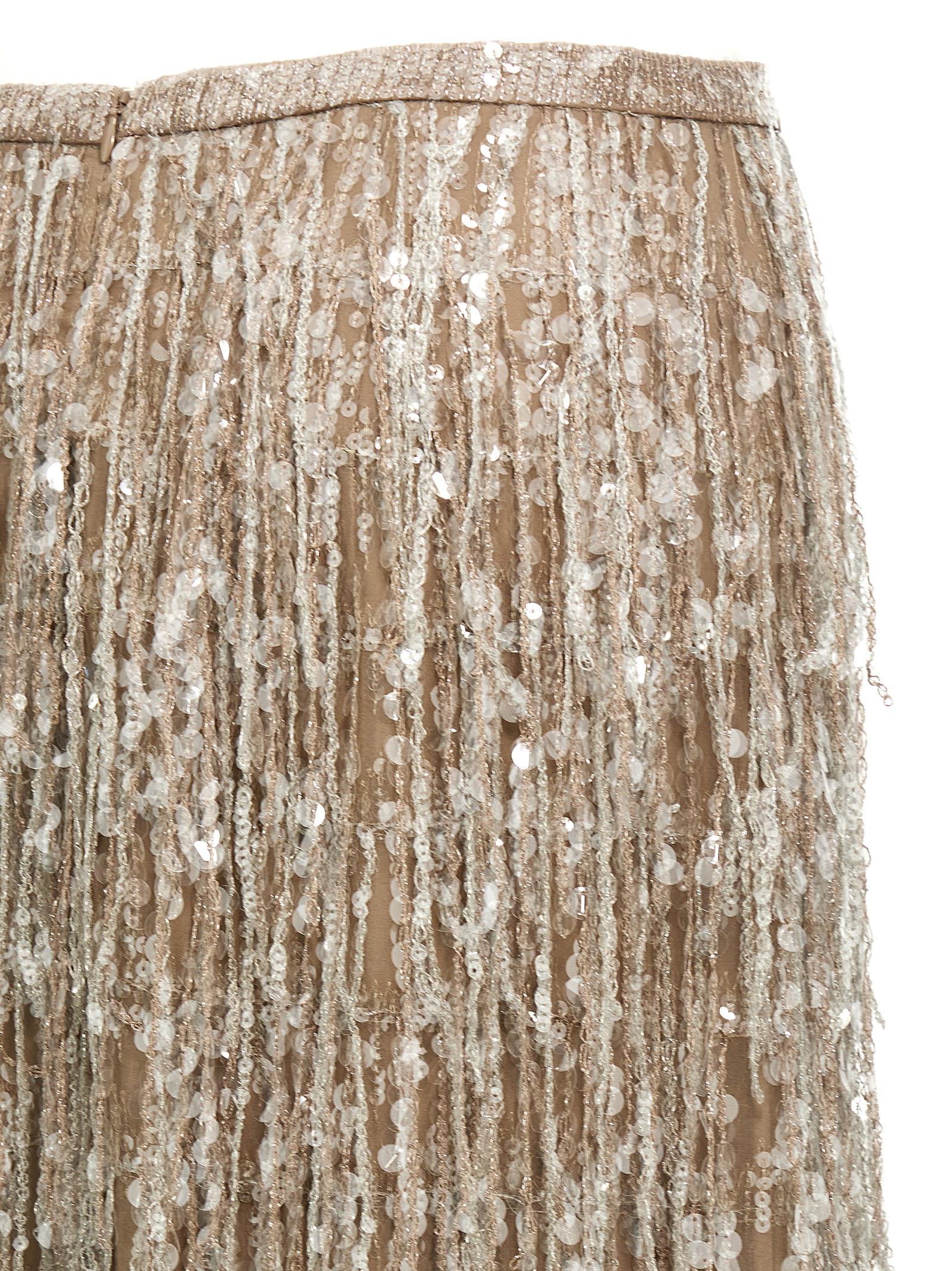 Shop Brunello Cucinelli Sequin Fringed Skirt In Beige