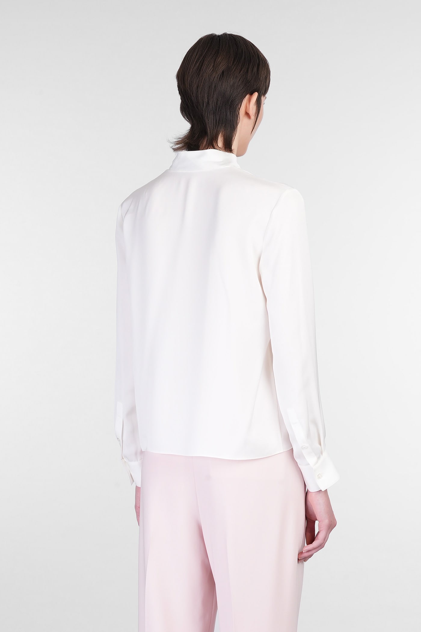 Theory Open Neck Silk Tie Blouse
