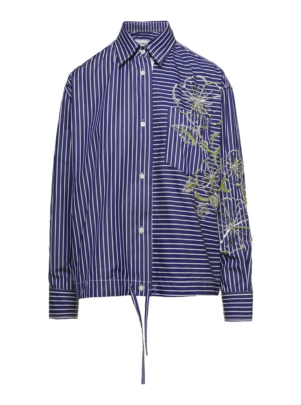 Shop Des Phemmes Hibiscus Embroidered Shirt In Blu