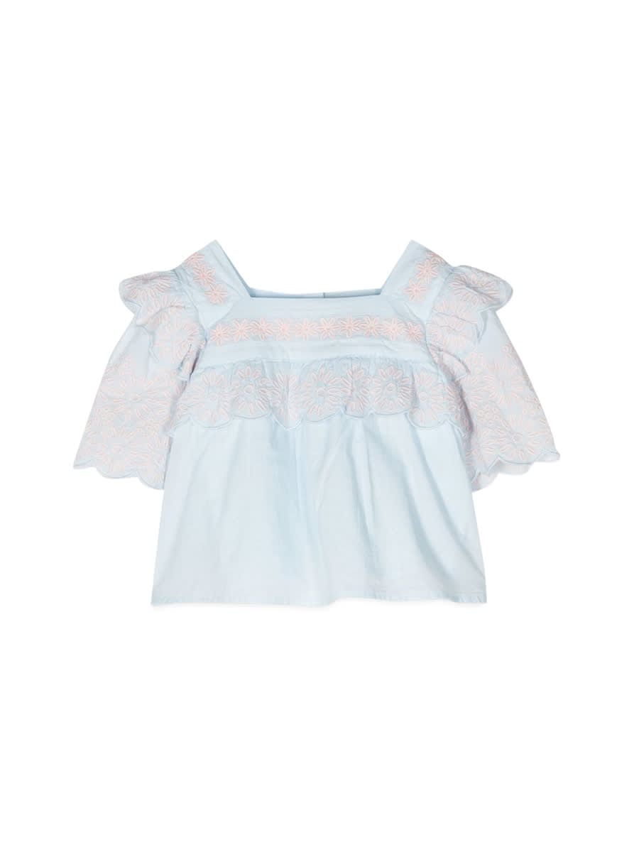 Stella Mccartney Top Square Neckline Mc In Baby Blue