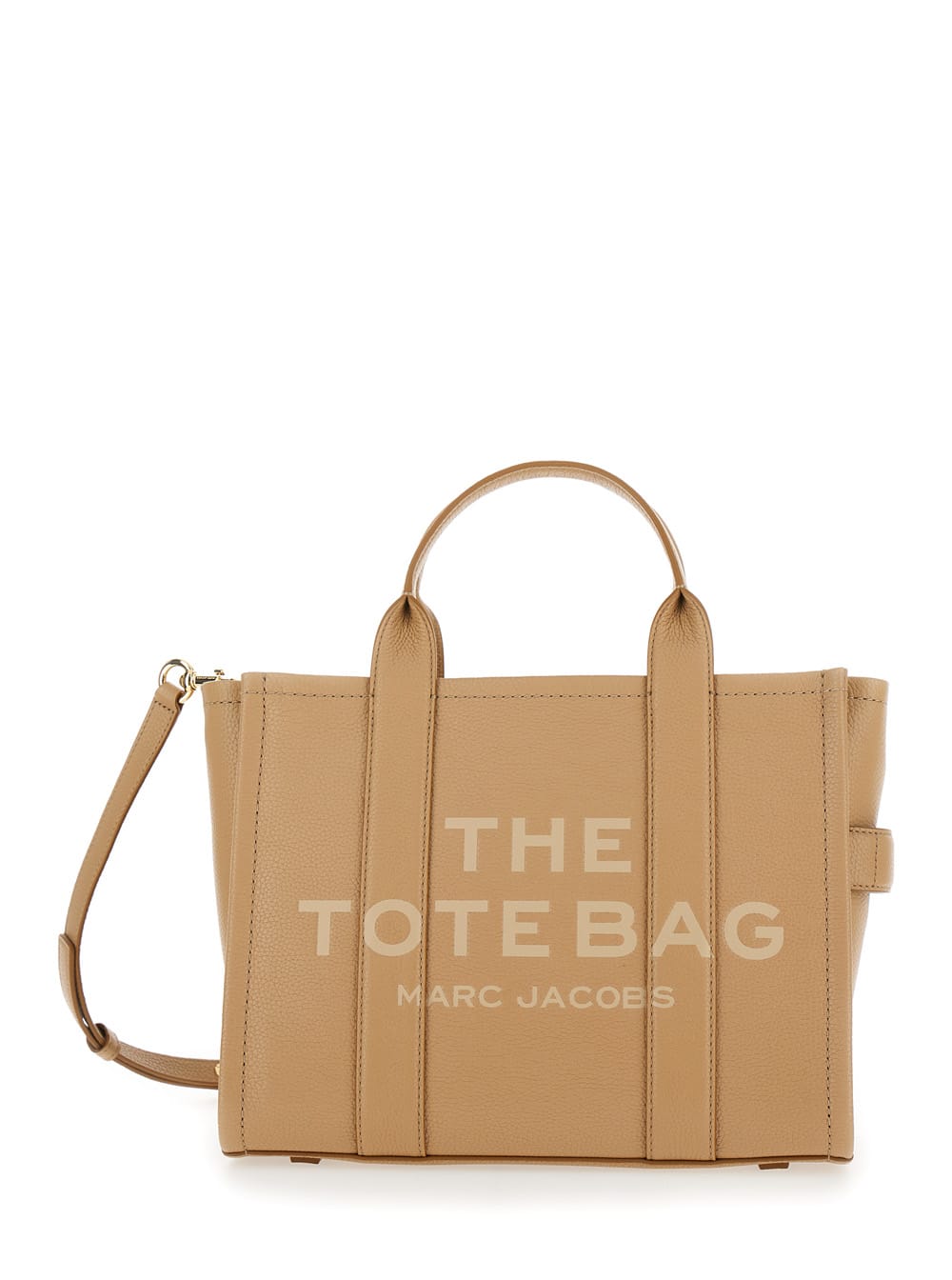 MARC JACOBS THE MEDIUM TOTE BAG BEIGE SHOULDER BAG WITH LOGO IN GRAINY LEATHER WOMAN 