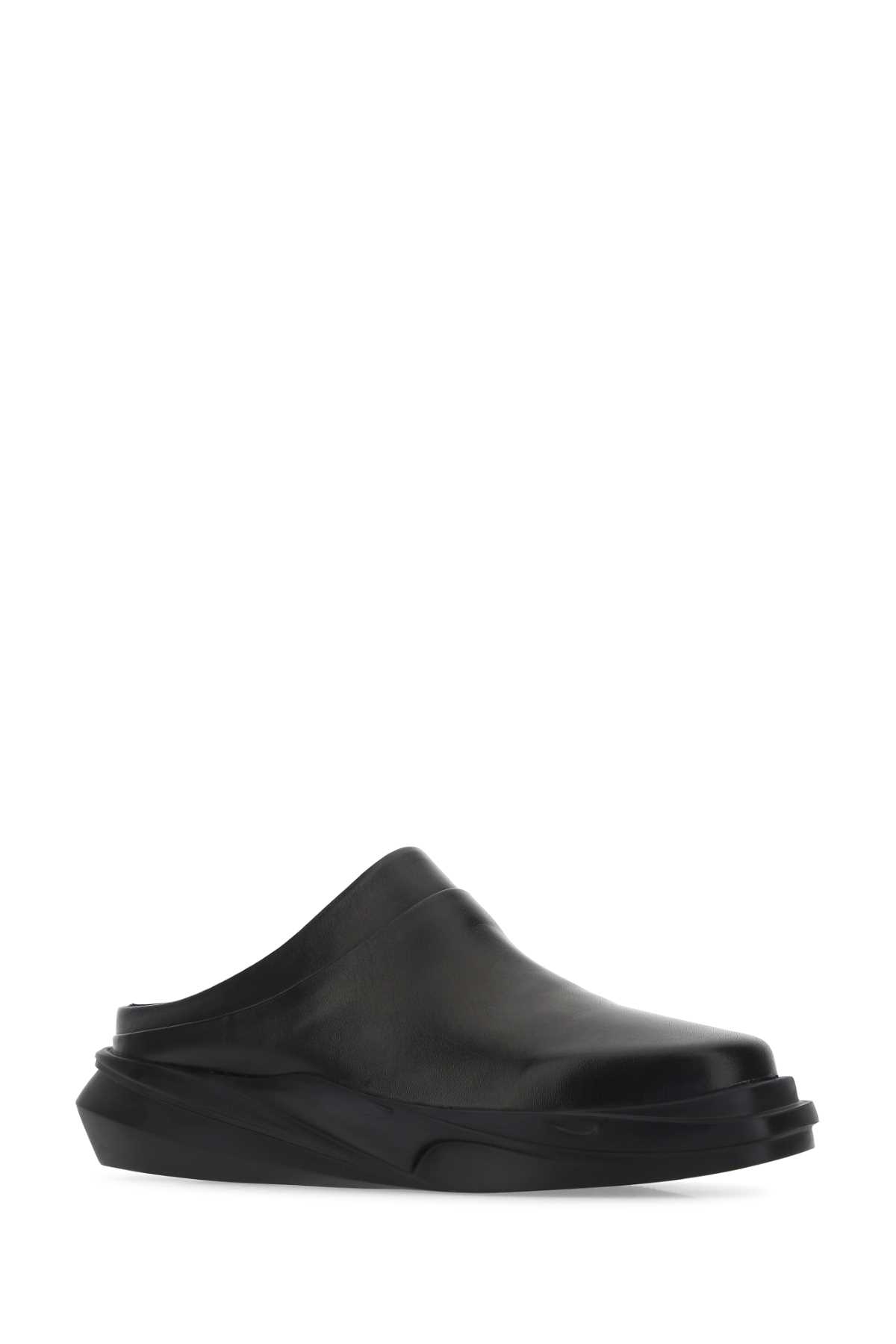 Shop Alyx Black Leather Mono Slippers In Blk0001