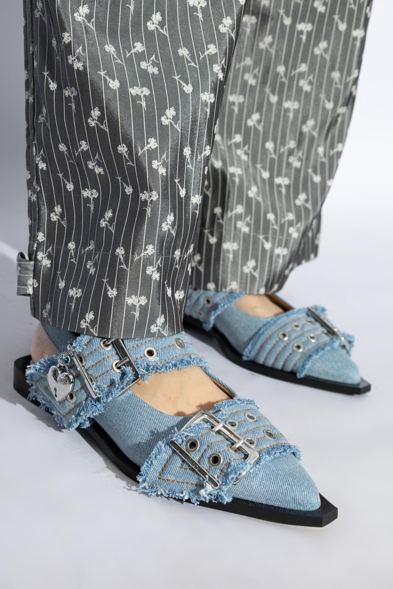 Ganni Feminine Denim Ballet Flats In Blue