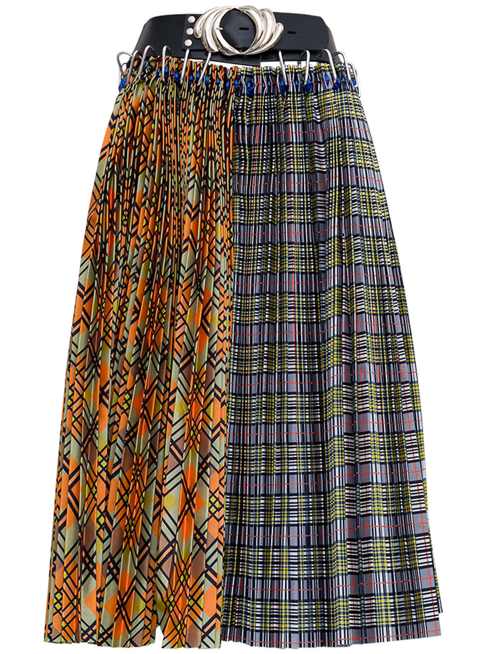 Chopova Lowena Bicolor Pleated Long Skirt With Split Palid Print And Belt
