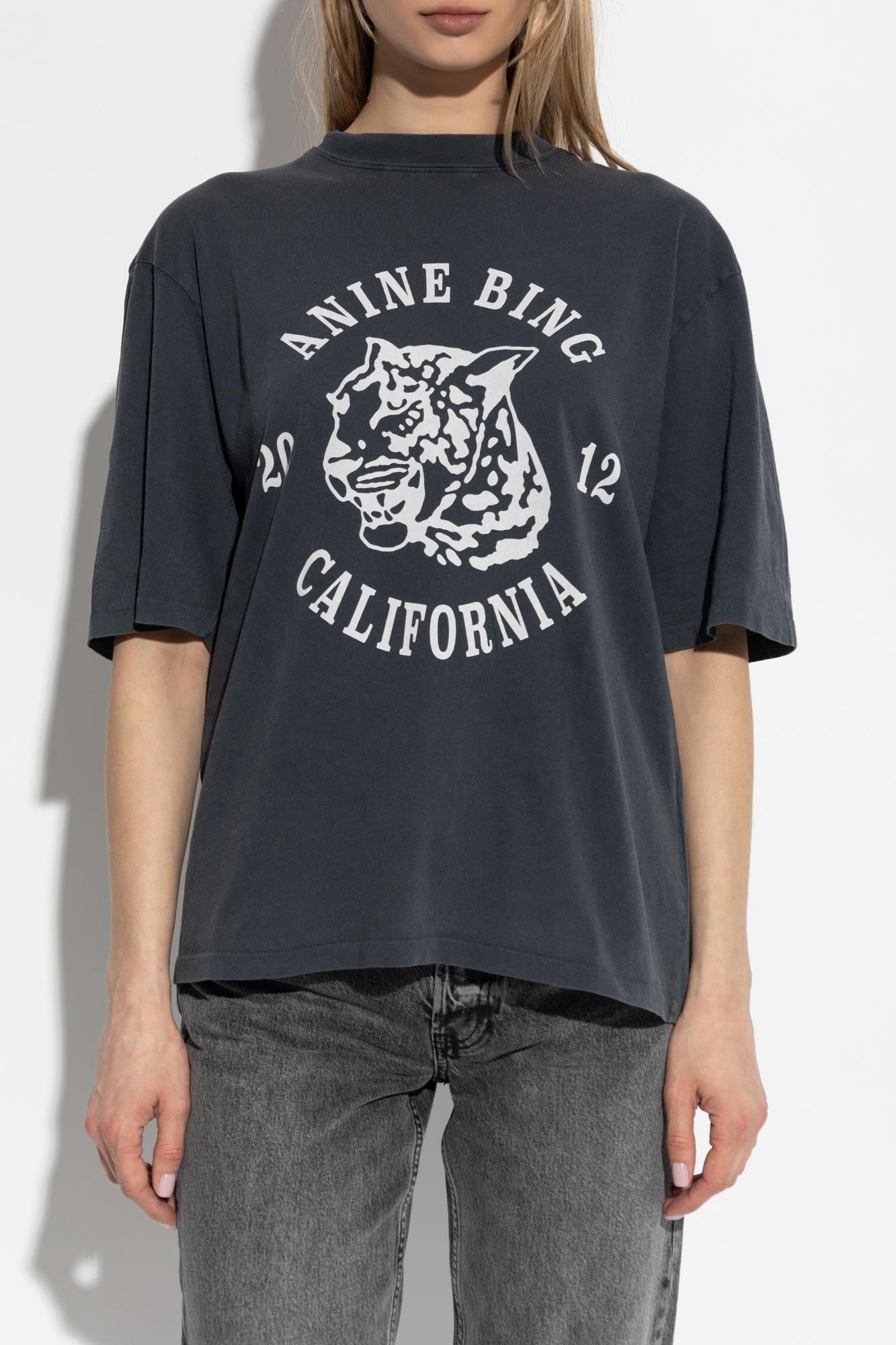 Shop Anine Bing T-shirt With Print In Washed Charcoal