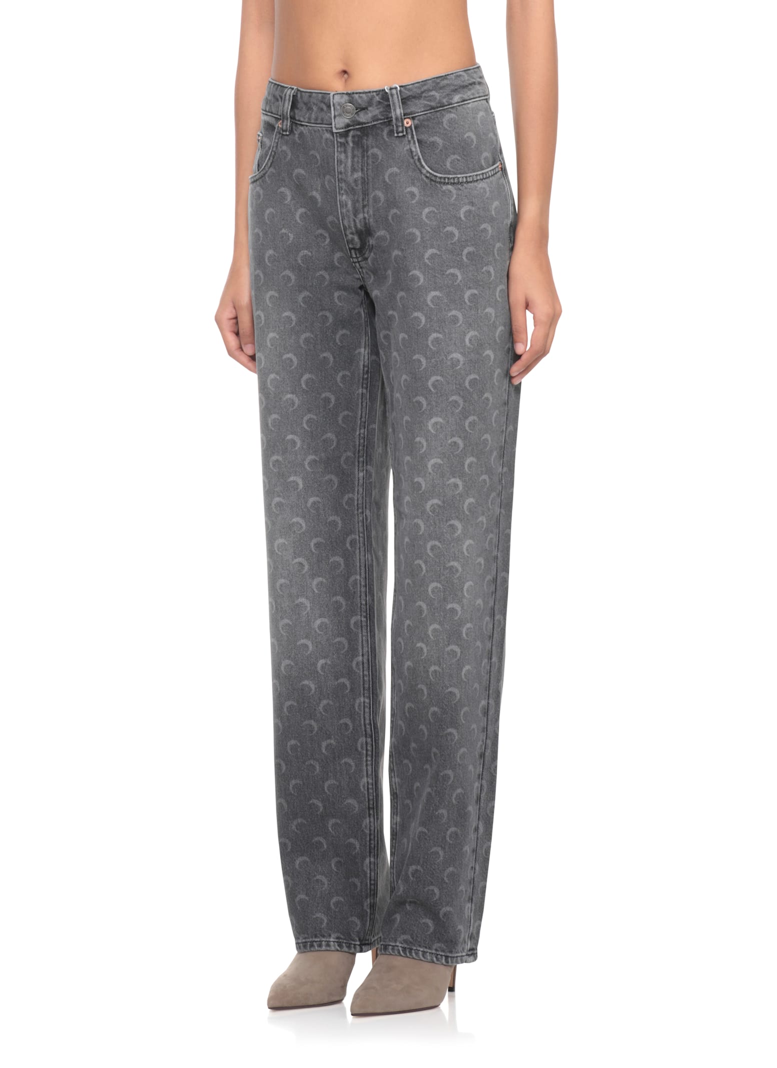 Marine Serre Moon Laser Grey Wash Denim Straight Jeans In Gray