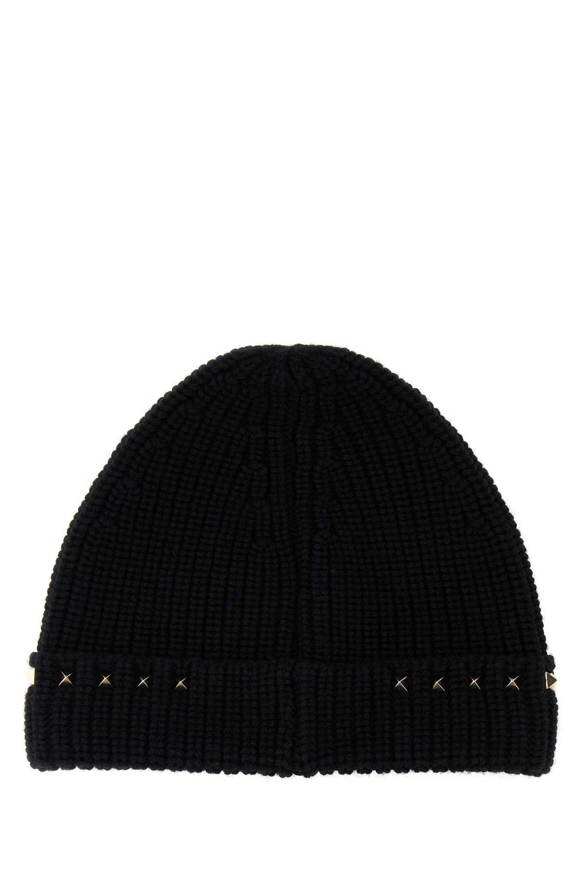 Shop Valentino Black Wool Beanie Hat In Nero