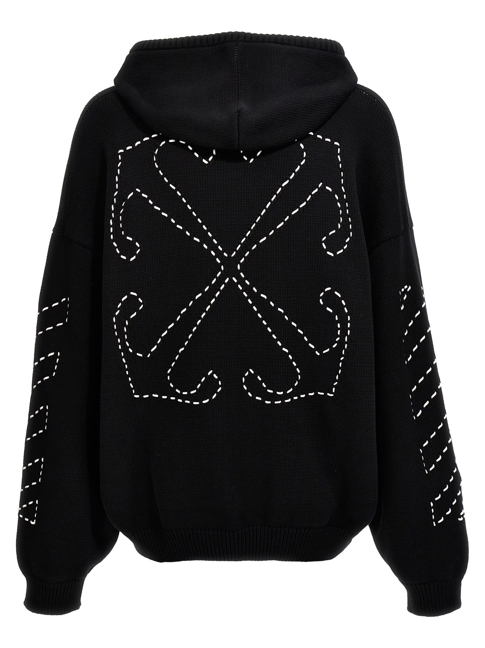 Shop Off-white Stitch Arr Diags Hooded Sweater In White/black