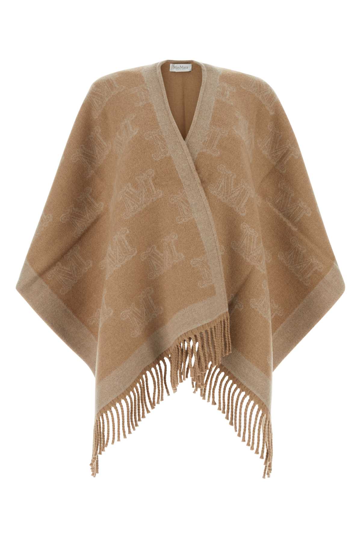 Shop Max Mara Camel Wool Frine Cape In Cammello