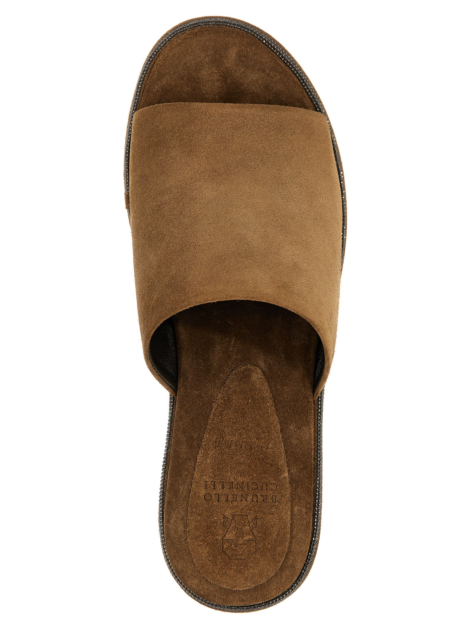 Brunello Cucinelli Brown Monile Wedges In Beige