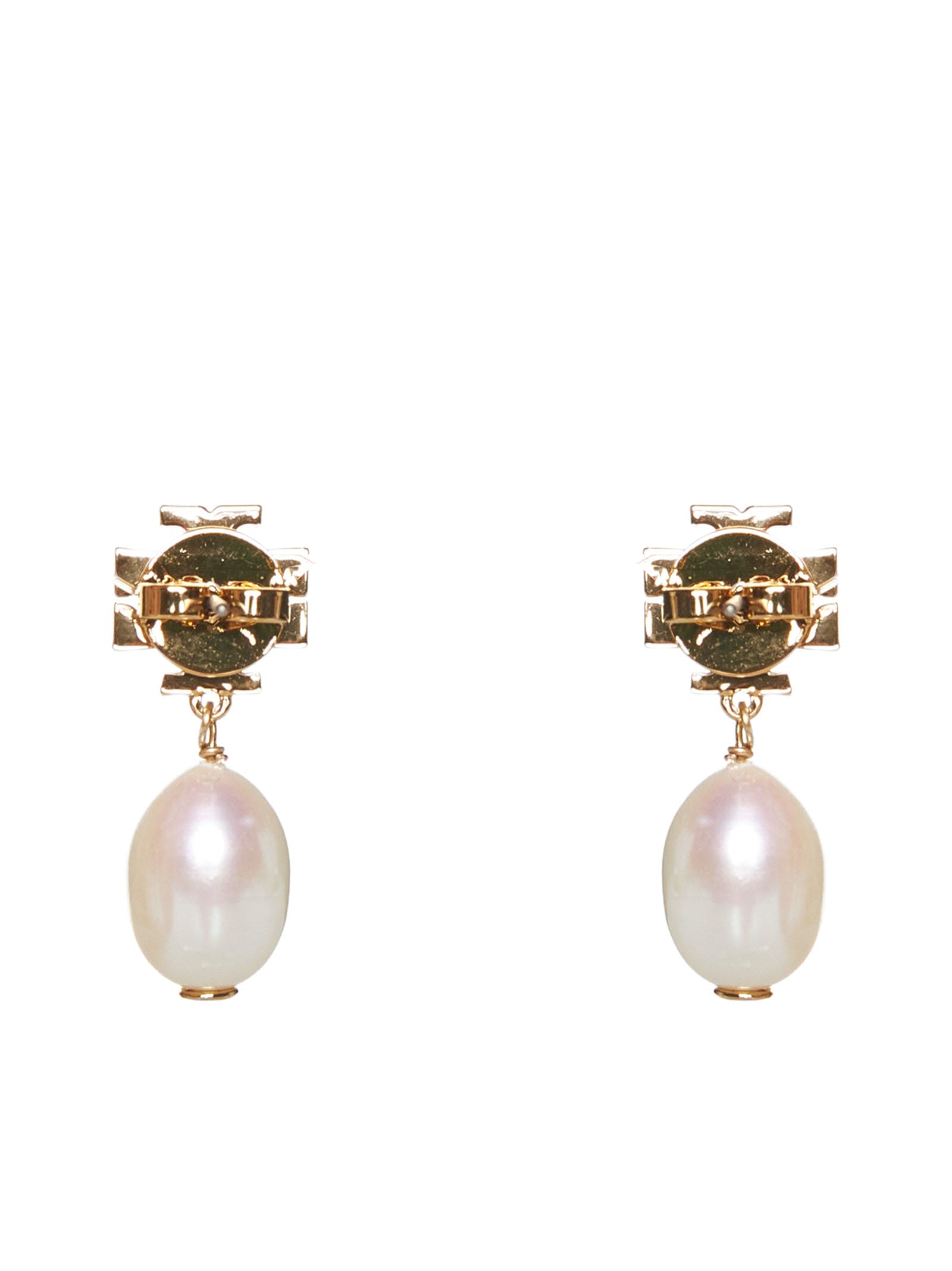 Shop Tory Burch Earrings In Tory Gold / Pearl