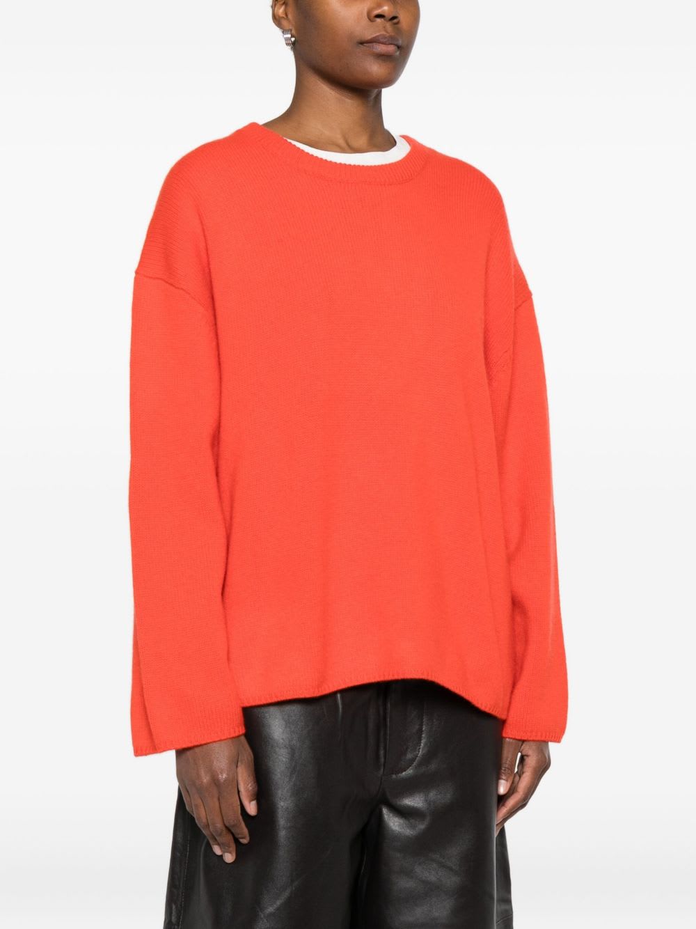 Goat Soft Wool Crewneck Sweater Coral Color In Orange