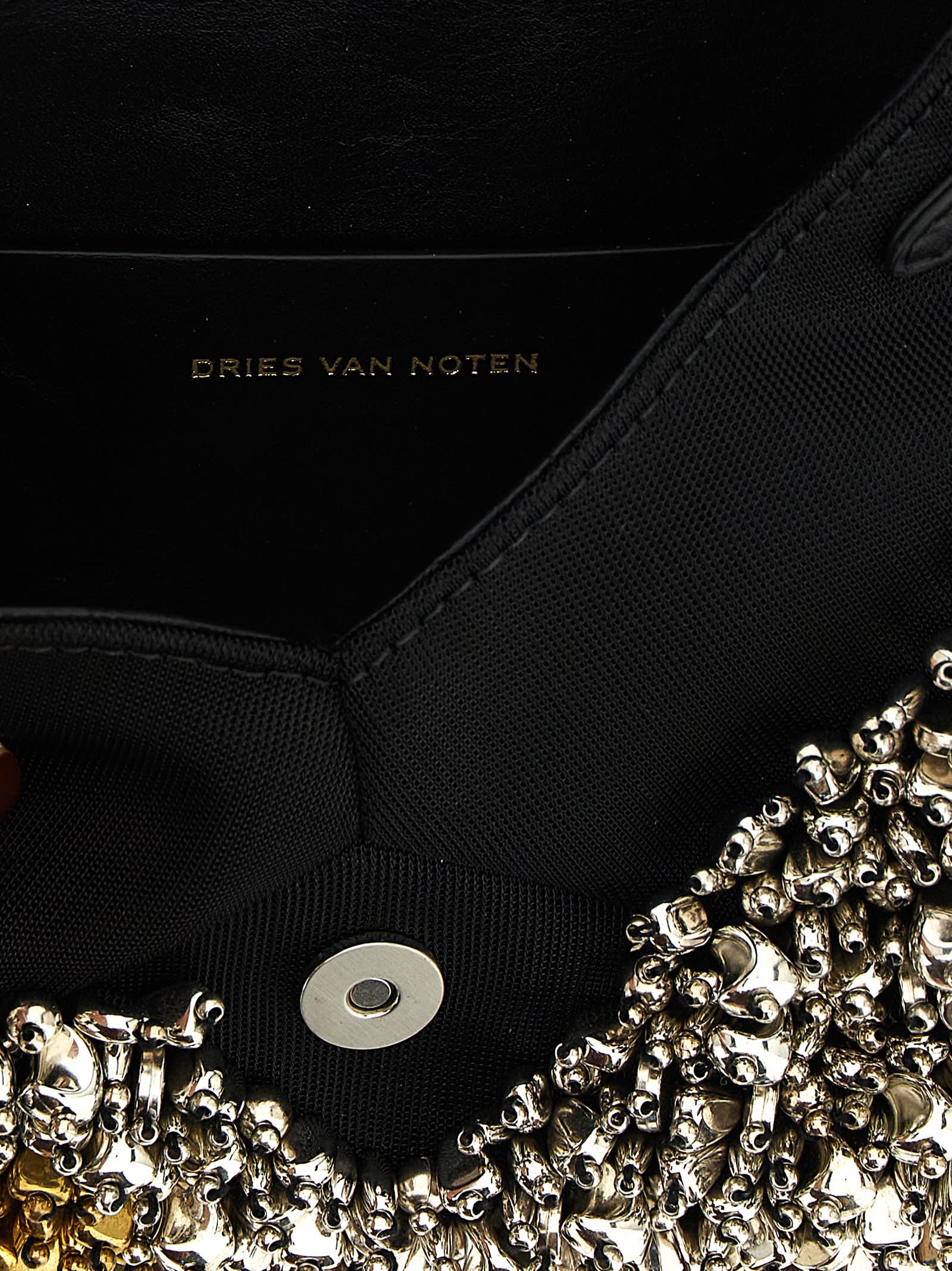 Dries Van Noten Small Embroidered Envelope Clutch Women In Silver