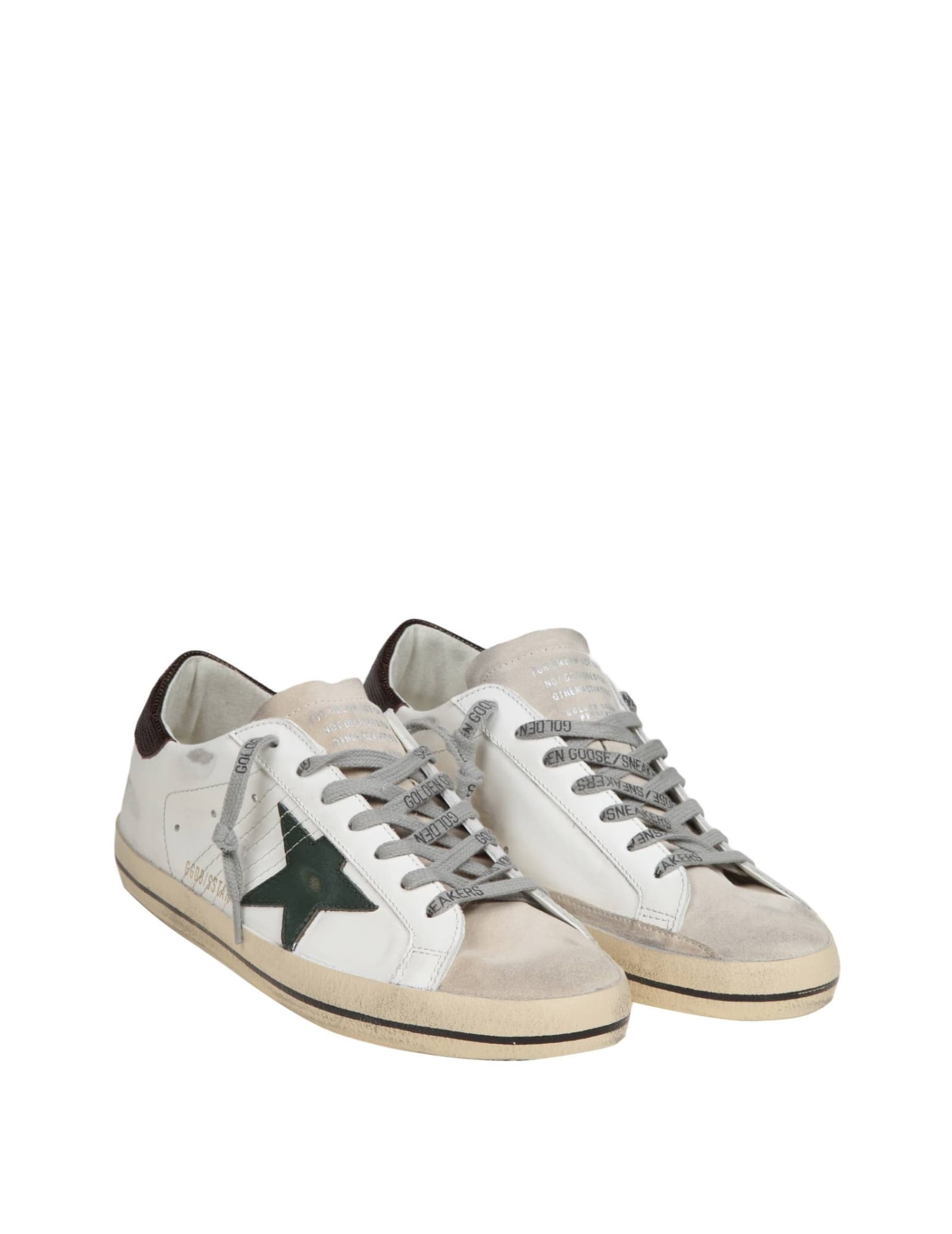 Shop Golden Goose Super Star In White And Green Leather And Suede In Wht/green Brown