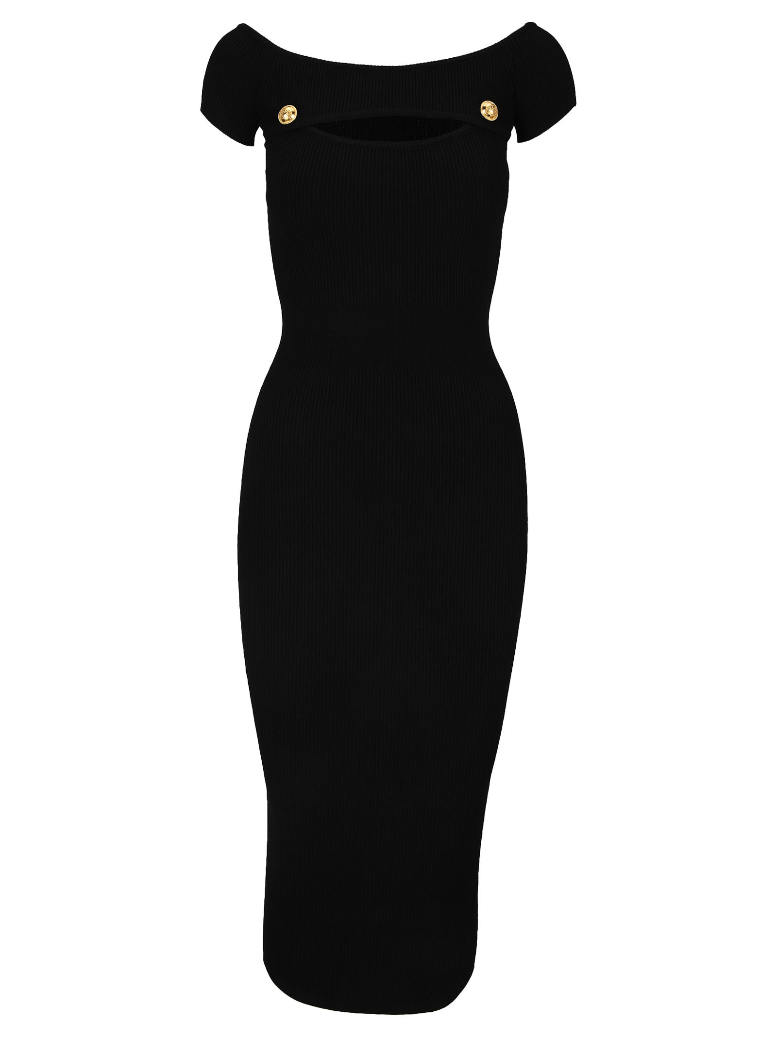 Balmain Black Off-shoulder Cut Out Dress