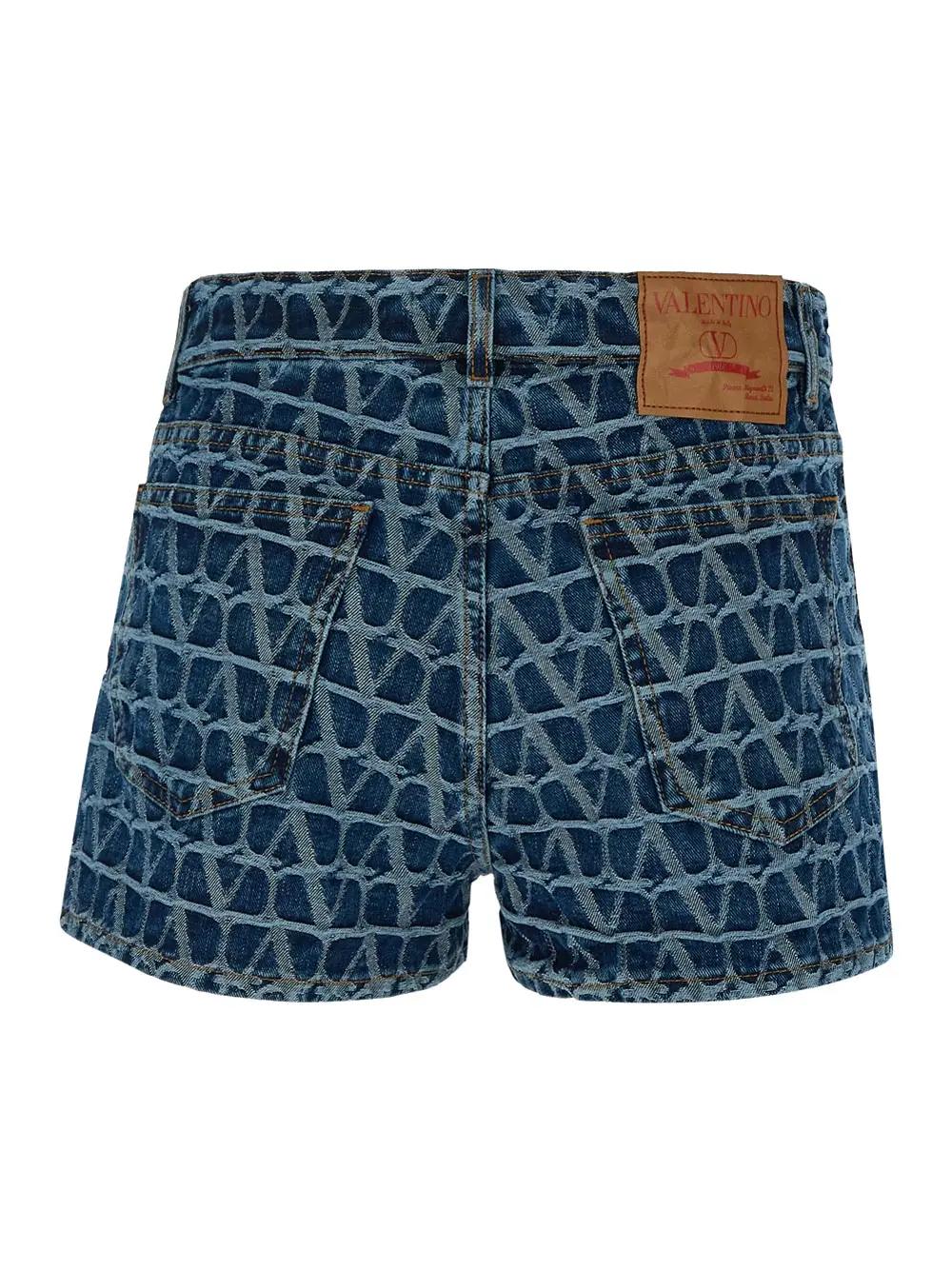 Shop Valentino Cotton Shorts In Medium Blue Denim