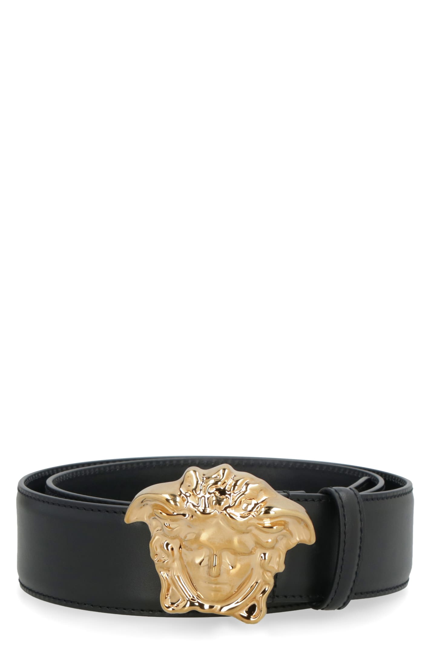 Shop Versace La Medusa Leather Belt In Black