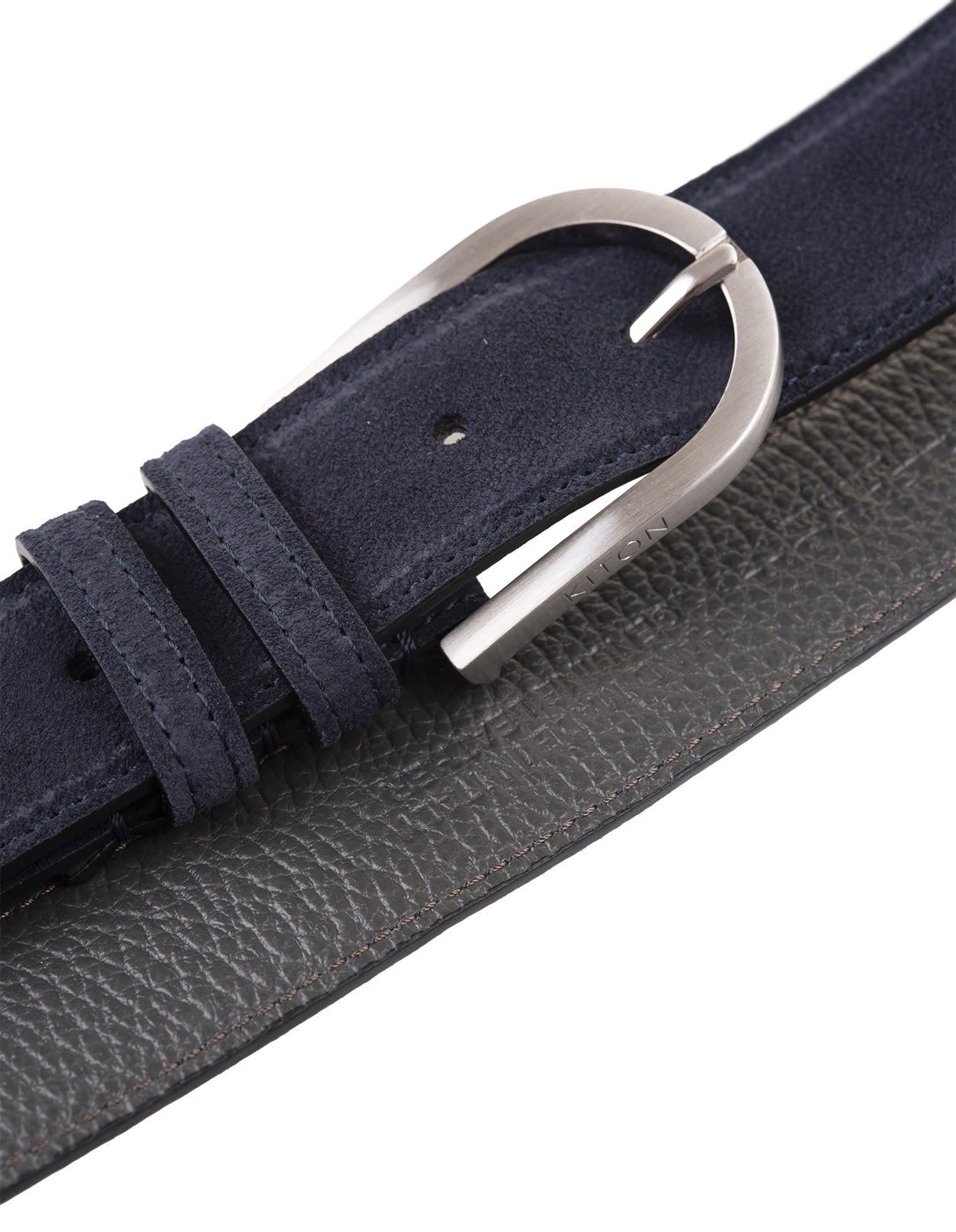 Shop Kiton Blue Suede Belt With Silver Buckle